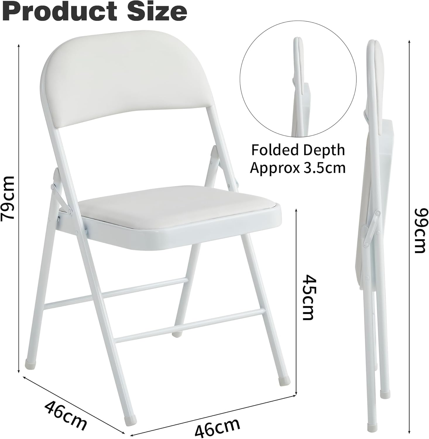 McC - chaises pliantes lot de 4 - cadre métal, similicuir, blancs, pliables, sièges rembourrés