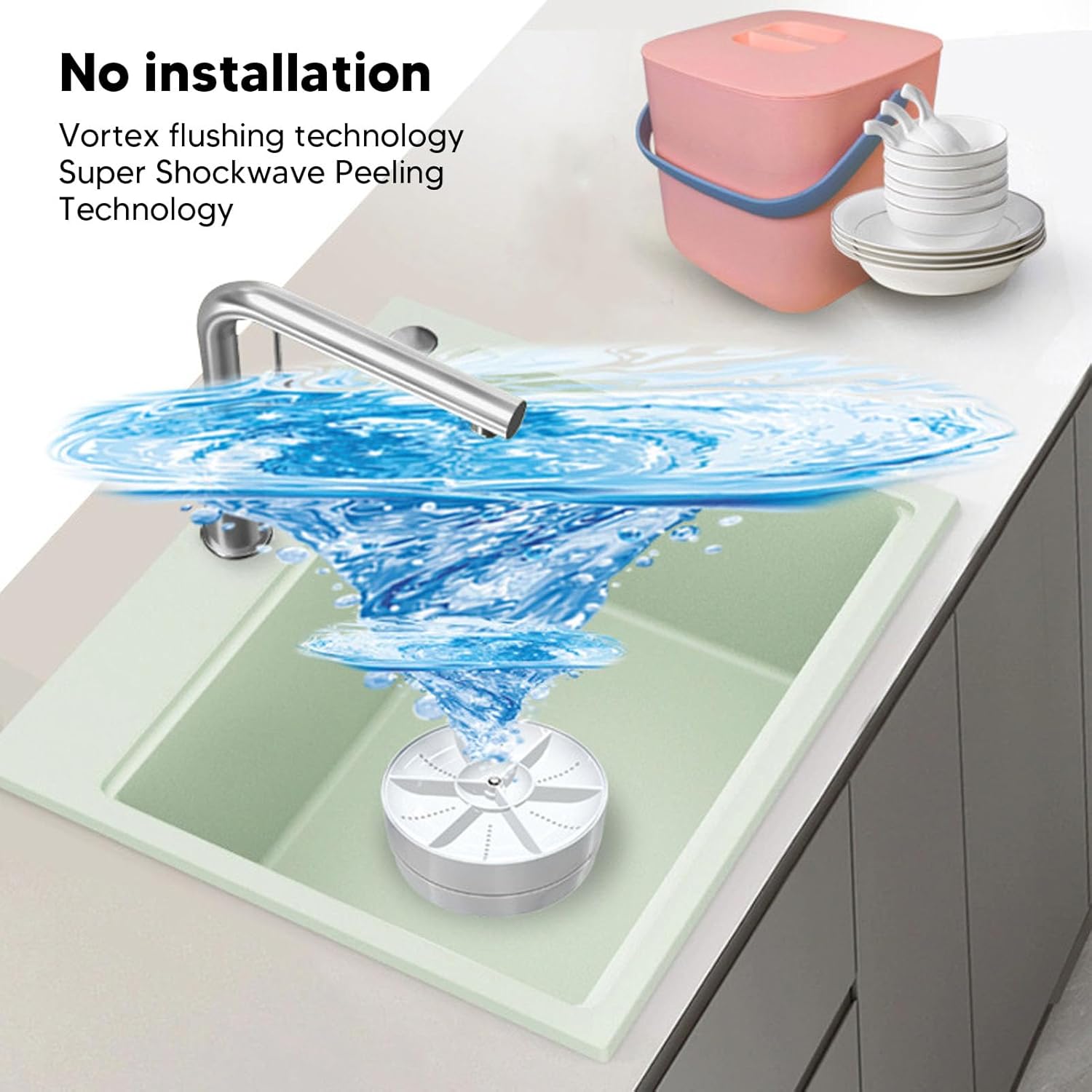 Mini lave-vaisselle portable - compact - USB sans fil, arrêt auto, bleu