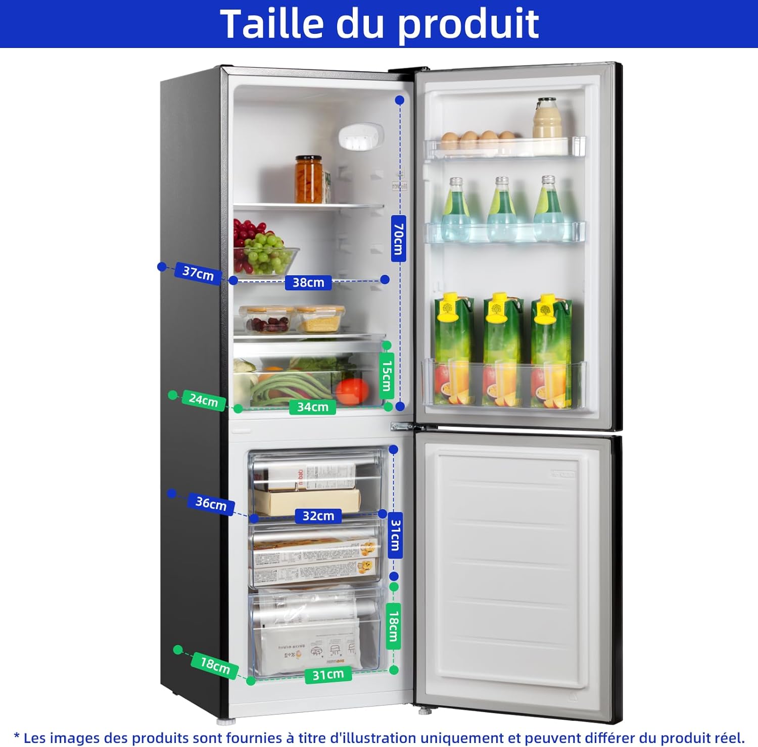 CHIQ - réfrigérateur congélateur bas - 157L - faible bruit, low frost, refroidissement rapide, compact - CBM159LEBD