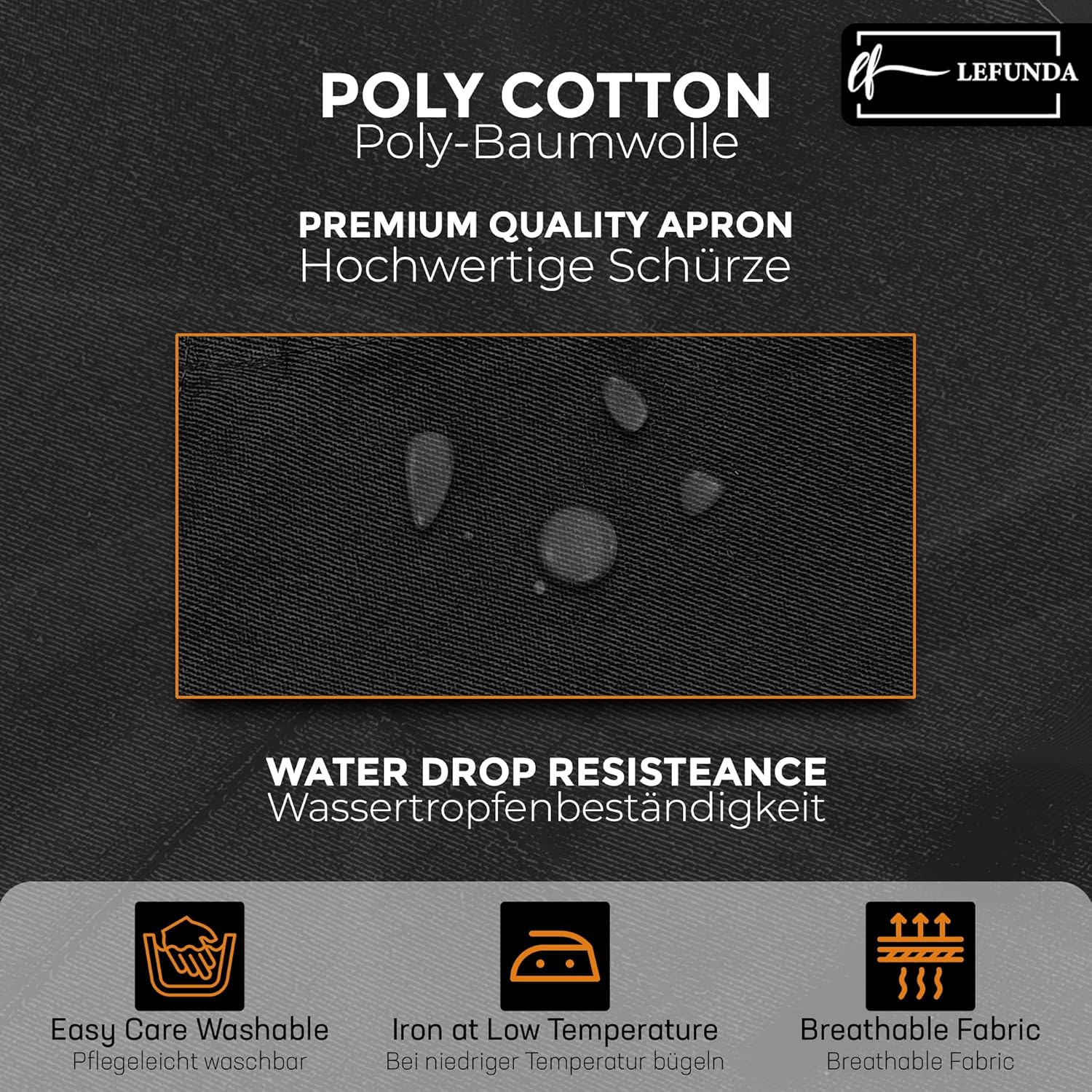 Tablier de cuisine - modèle étanche 3 poches - réglable unisexe, longues lanières, usage pro, BBQ, jardin