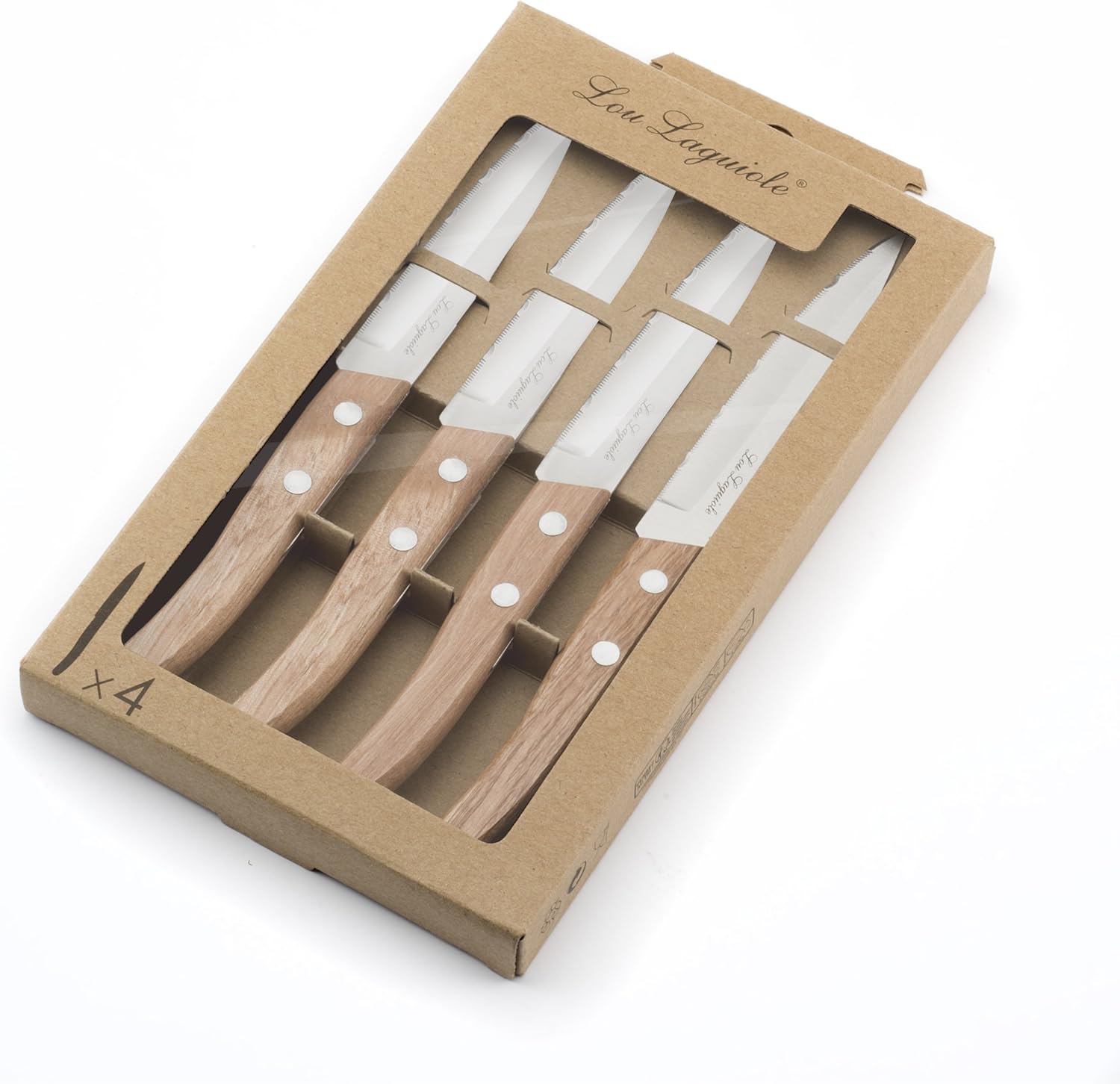 Lou Laguiole - Forest - set 4 couteaux office, inox 13C, bois clair