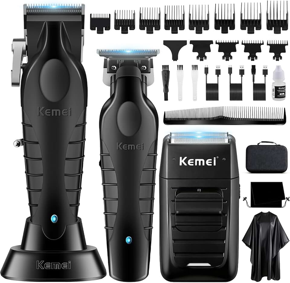 Kemei - tondeuse pro sans fil - aluminium, barbe/cheveux, kit complet