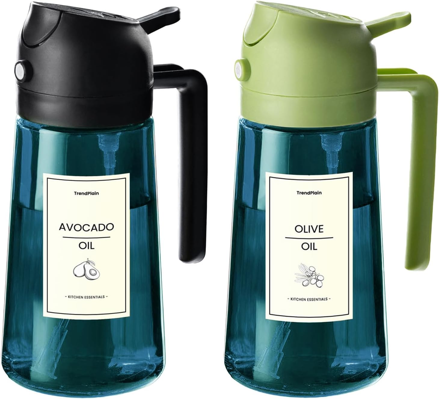 TrendPlain - Spray Huile Cuisine 470ml - 2-en-1, lot de 2, noir & vert
