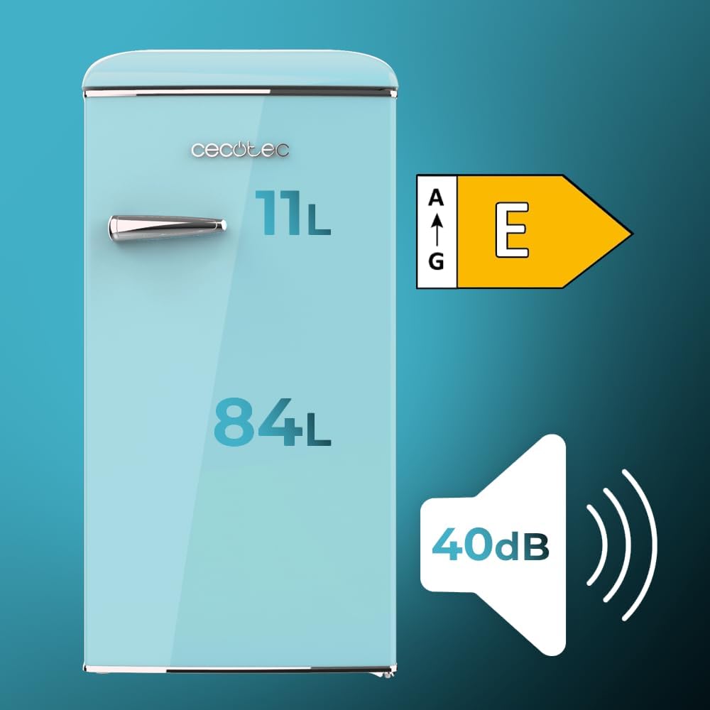Cecotec - Mini Frigo Retro Bolero Coolmarket - 89,3x48,7cm - 95L, Classe E, Bleu - TT Origin 103