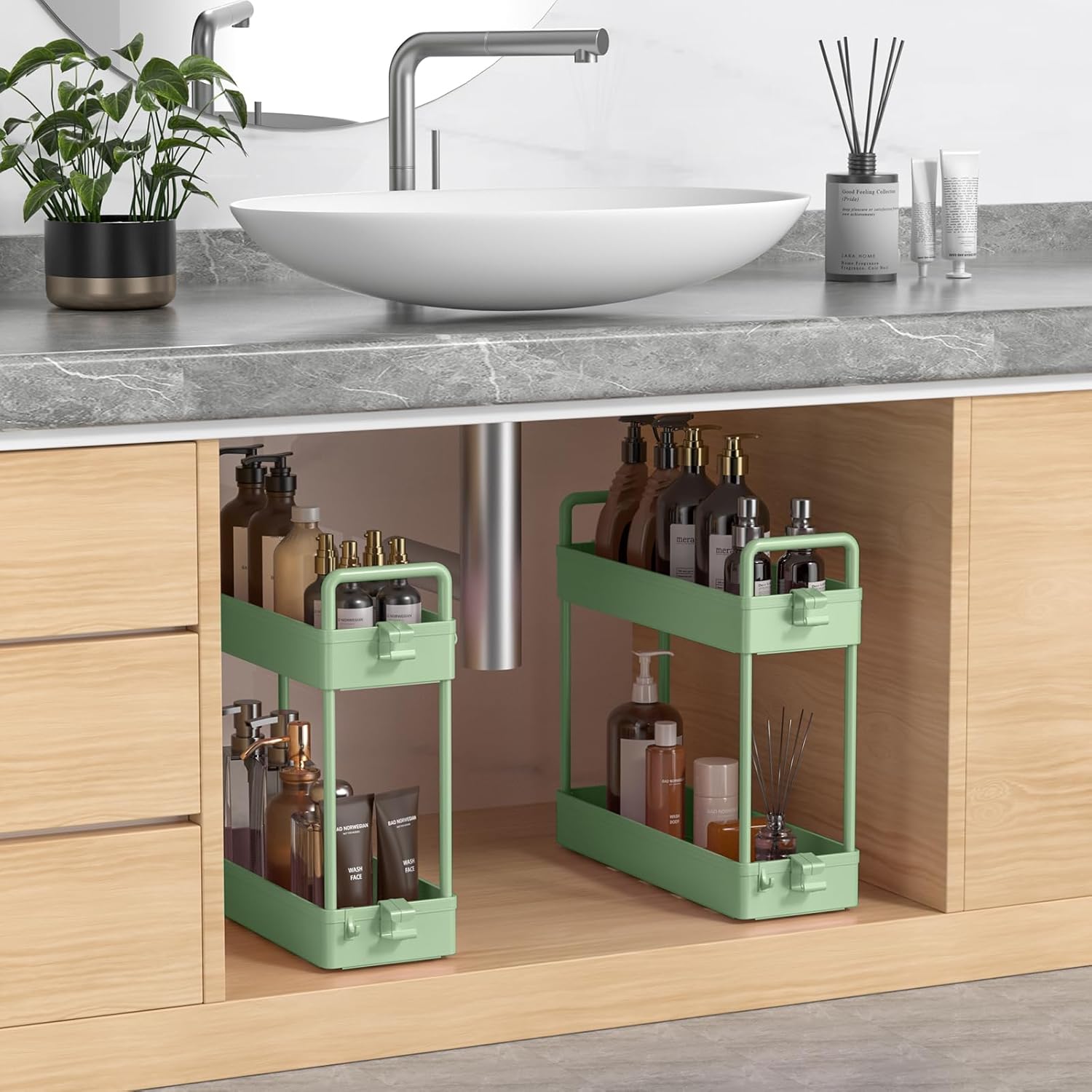 SOLEJAZZ - Chariot de rangement 4 niveaux - plastique vert, à roulettes, compact, pour espaces étroits