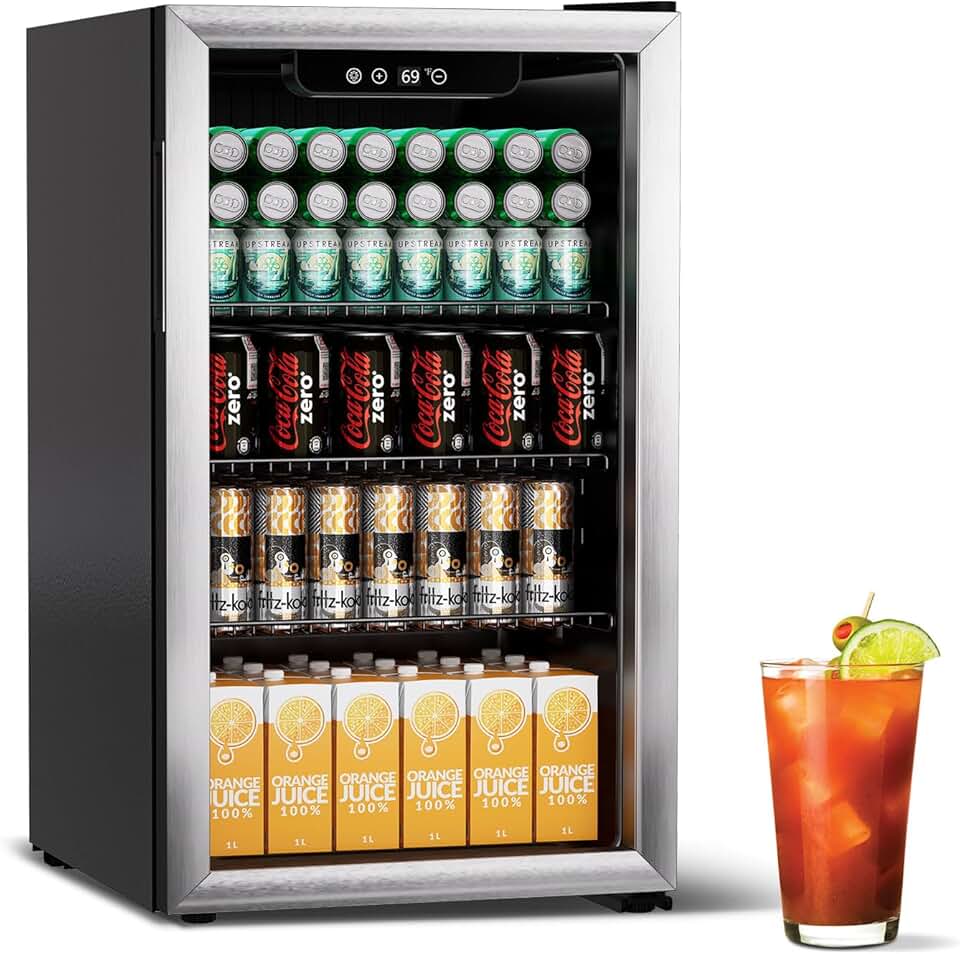 Mini-réfrigérateur - 80L - porte vitrée, 115 canettes, étagères réglables, affichage numérique