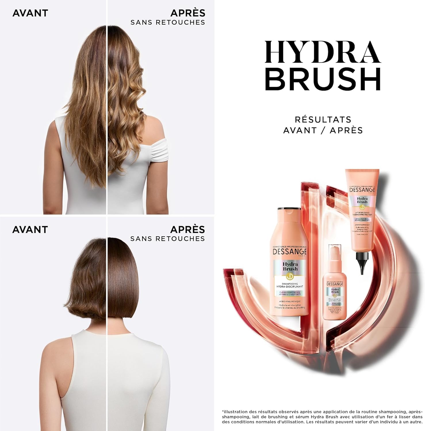 DESSANGE - Hydra-Brush Sérum Finition 100ml - anti-frizz, acide hyaluronique, protège brushing