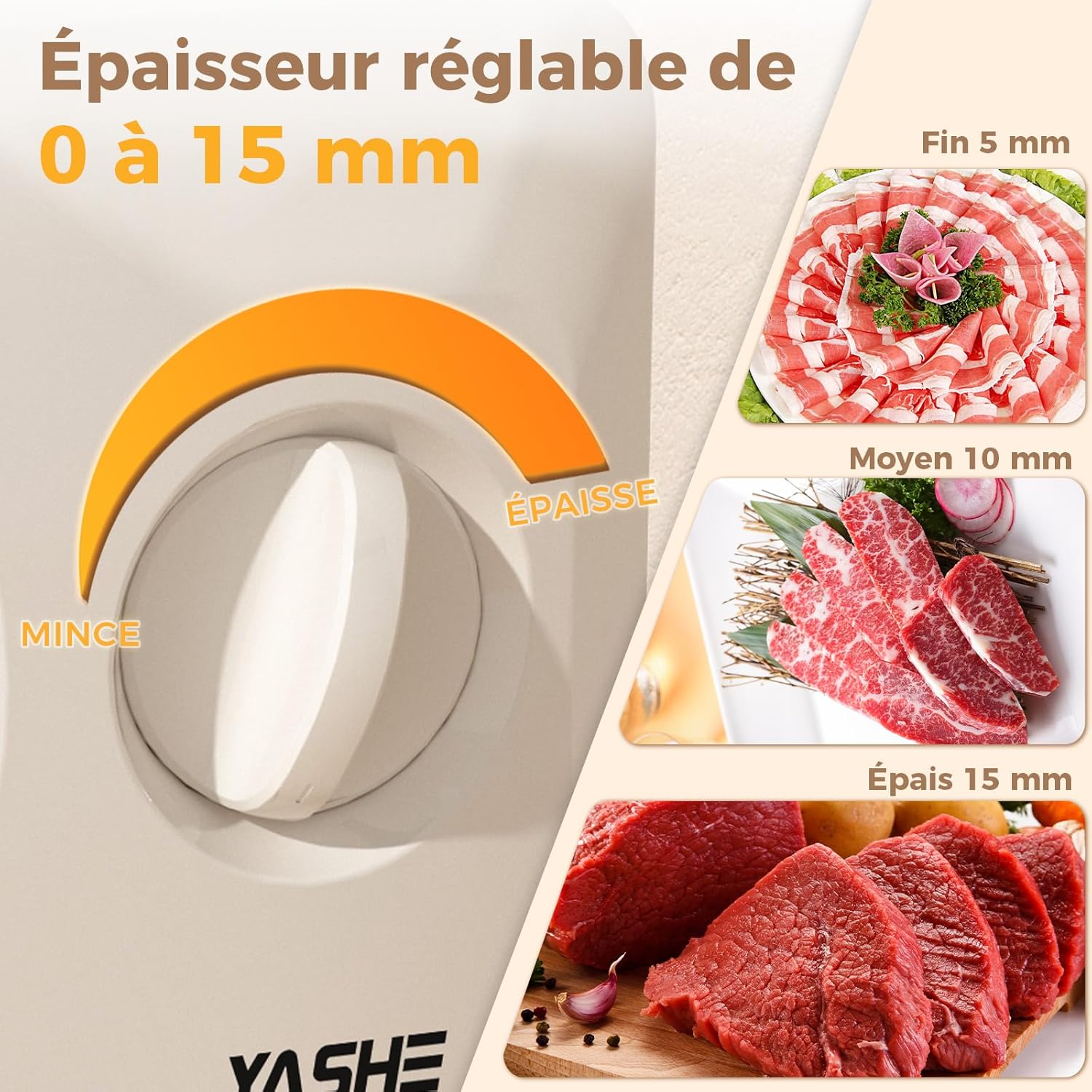 YASHE - trancheuse électrique pliable 17cm, 180W, épaisseur réglable, facile à nettoyer