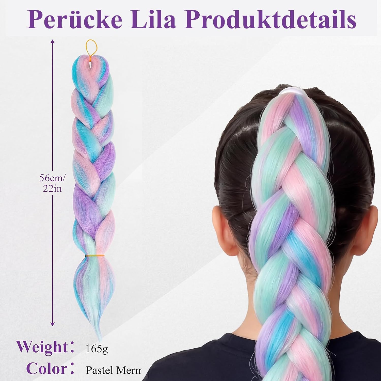 Perruque enfant cosplay Halloween femme, 2 pièces, cheveux synthétiques