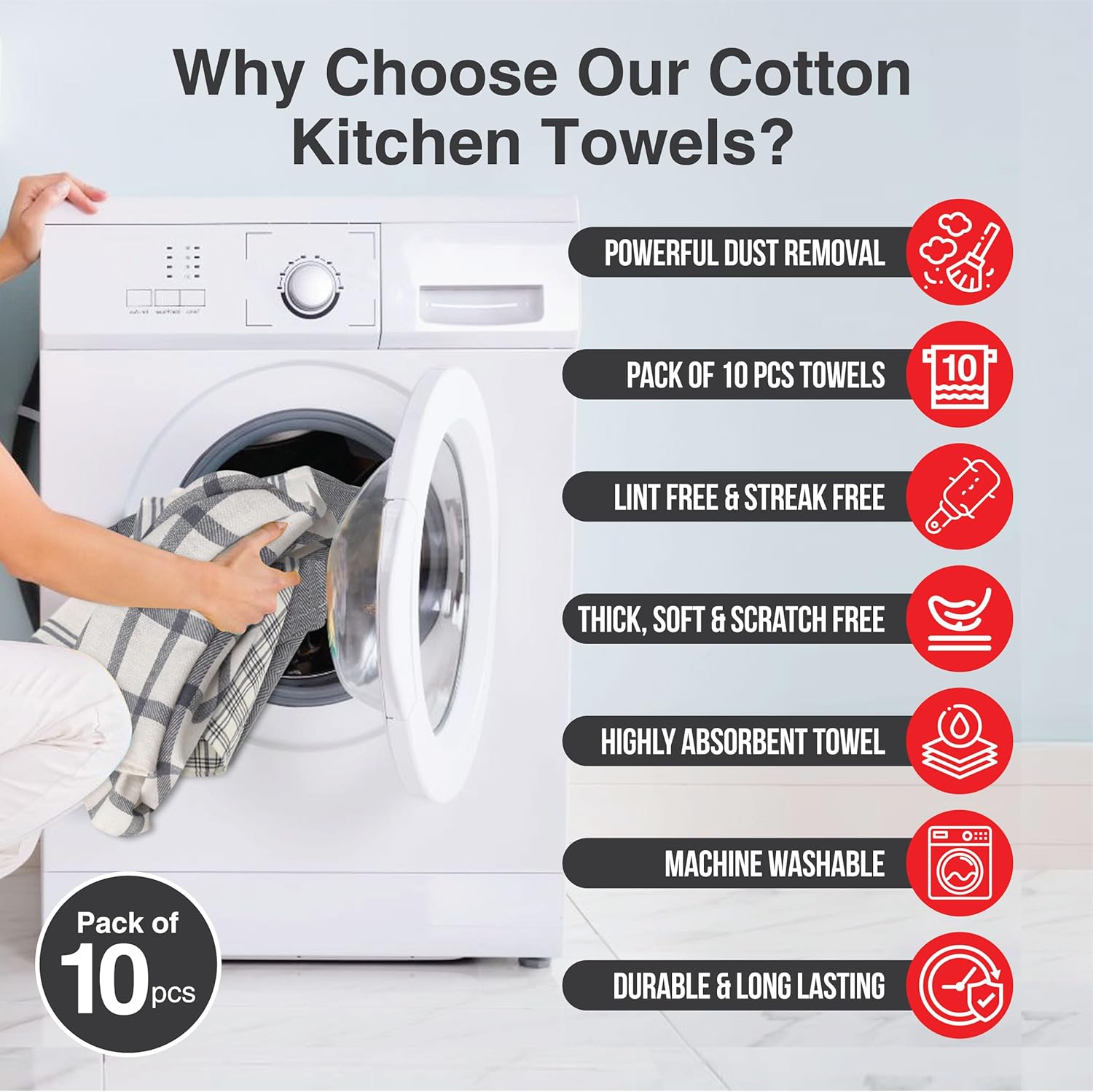 Torchons de cuisine - lot de 10 - 45x70 cm - coton super absorbant