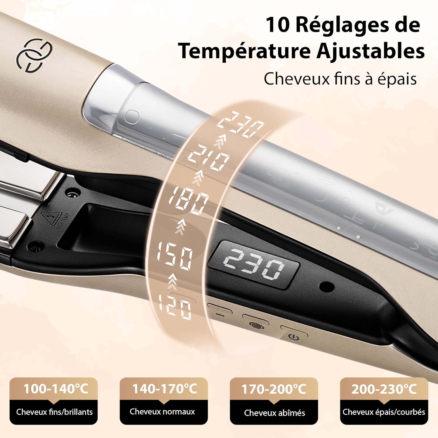 Golden Goods - Steampod Pro - lisseur vapeur, 10 températures, céramique, ionique, cheveux tous types