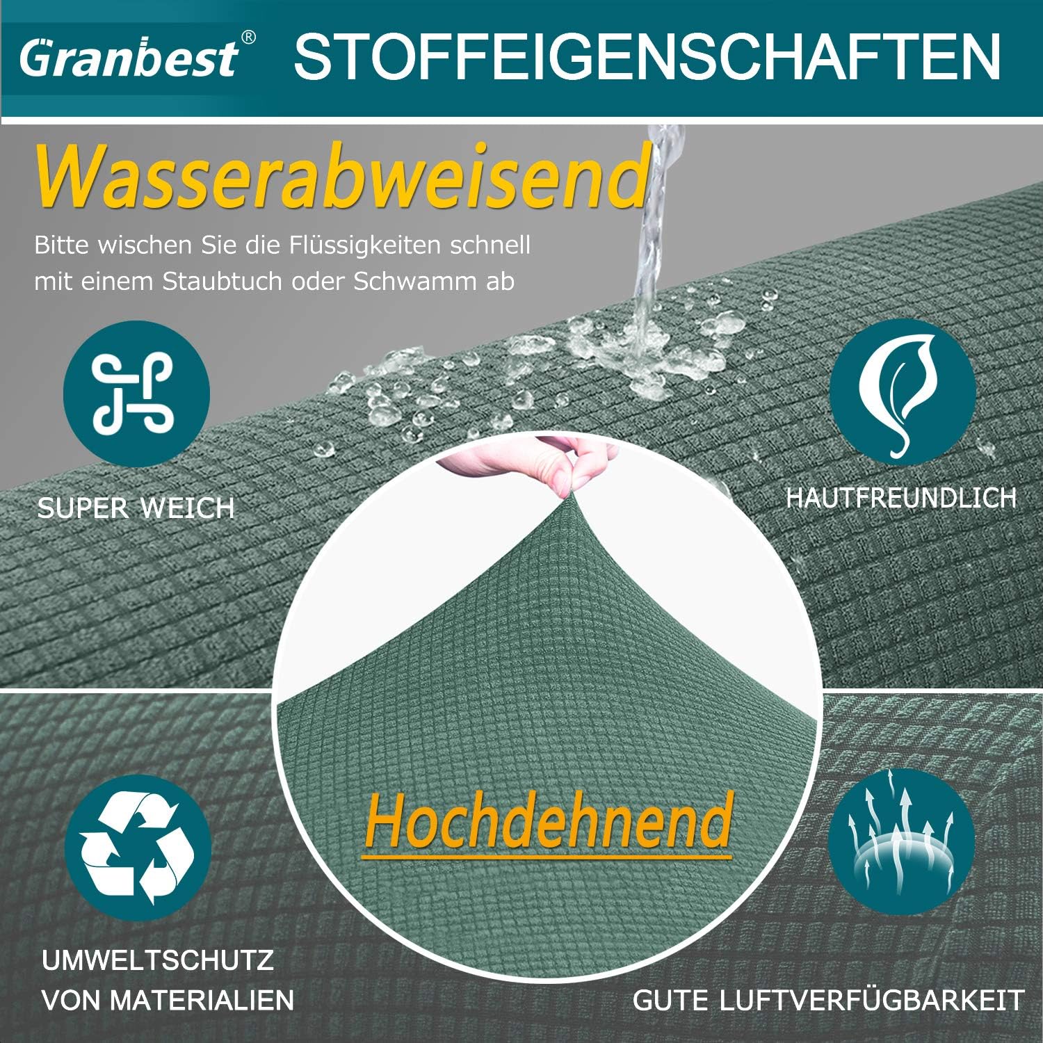 Granbest - housse canapé imperméable 1 place - élastique durable - matcha green