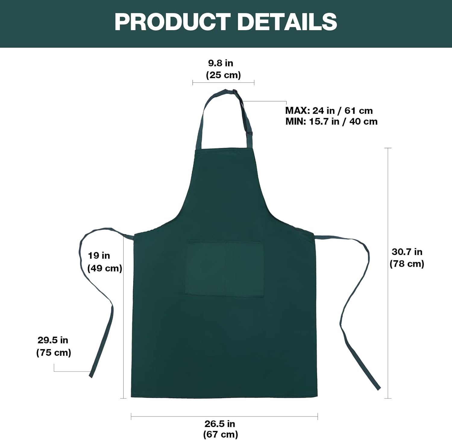 atopo - tablier chef pack 4 - taille réglable - 2 poches, étanche, vert