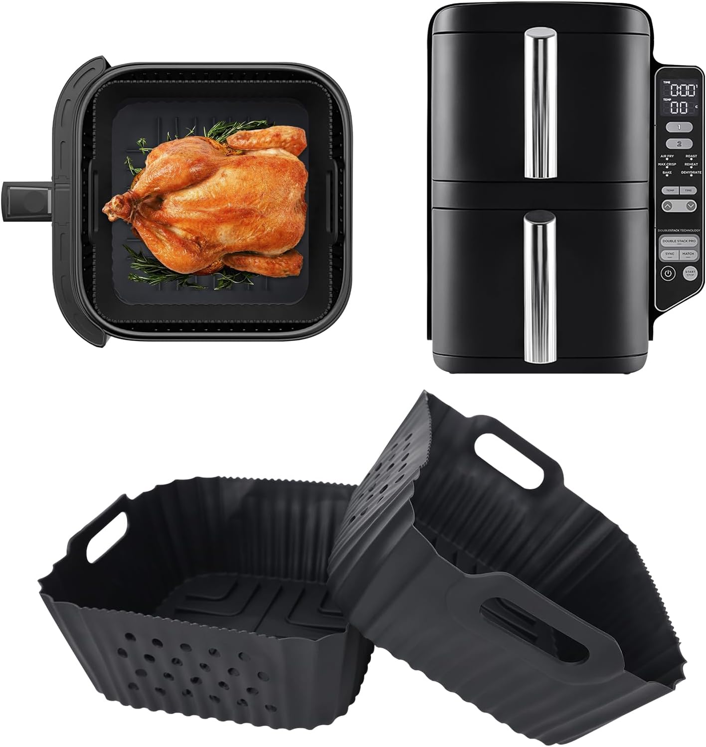 Moule silicone air fryer - compatible Ninja Double Stack 7,6L - réutilisable, extra haute - SL300EU