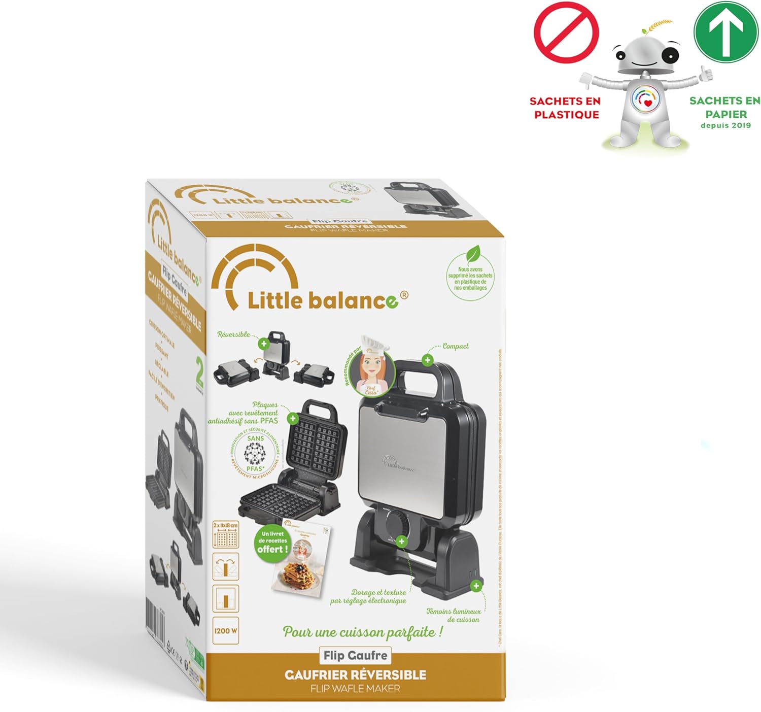Little Balance - gaufrier rotatif 1200W, antiadhésif, PFAS free, 8805 Flip