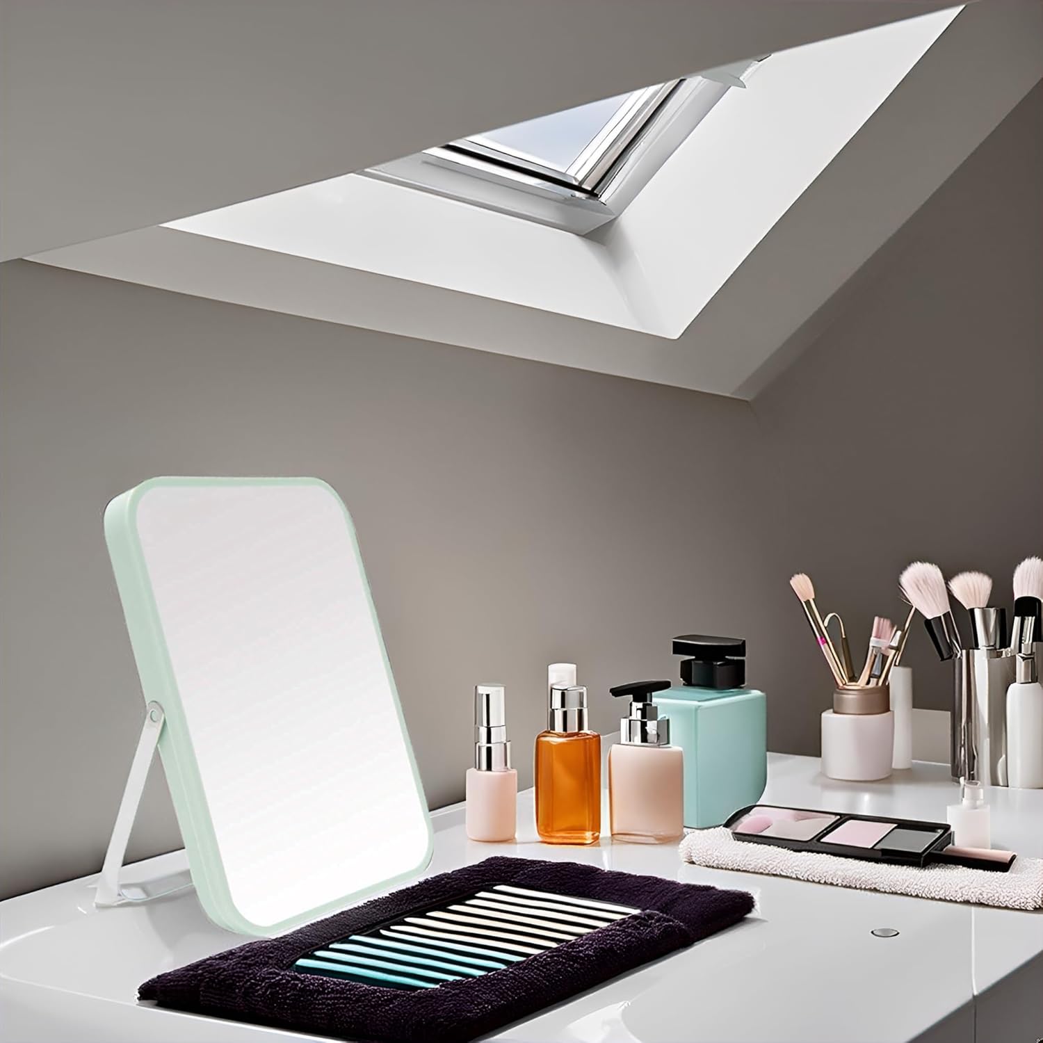 YEAKE - miroir de maquillage portable - 20,3 cm - pliable, support métal, réglable 90°