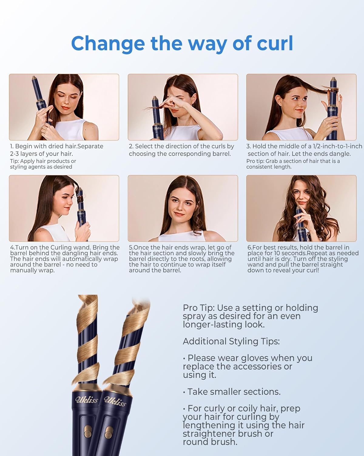 UKLISS - Air Styler 6 en 1 - brushing ionique, boucleur, lisseur