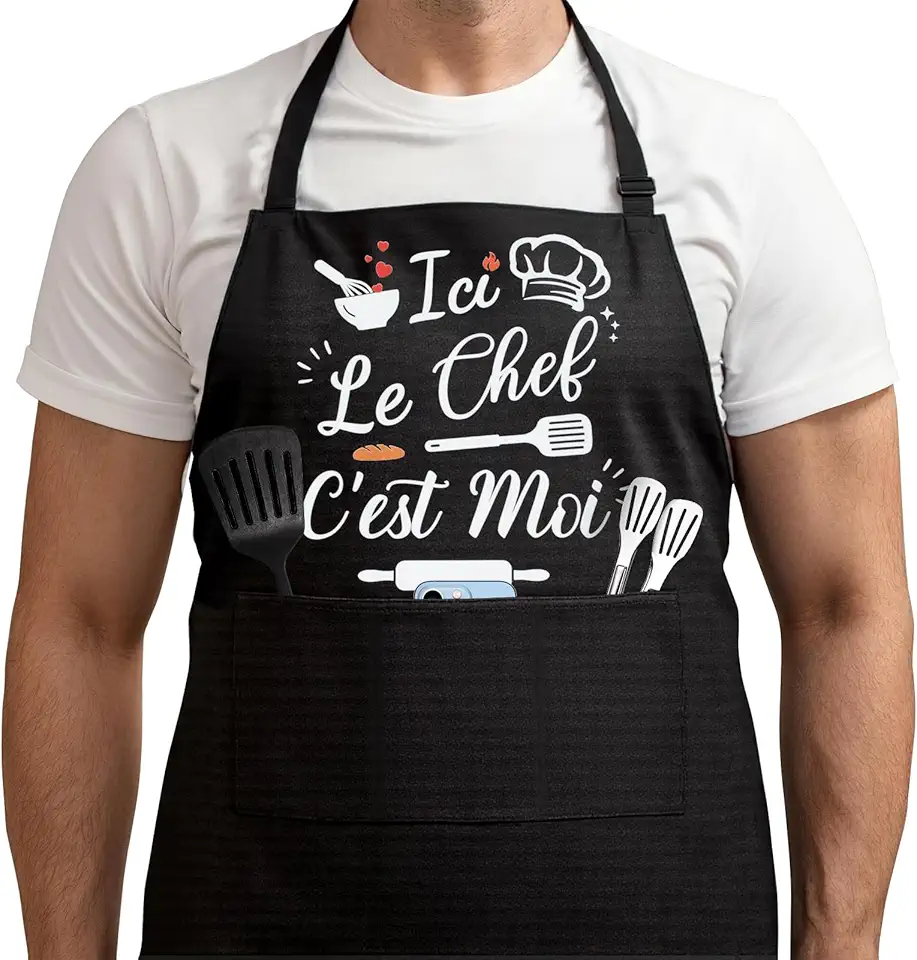 Tablier cuisine homme - humour imperméable réglable - poches pratiques