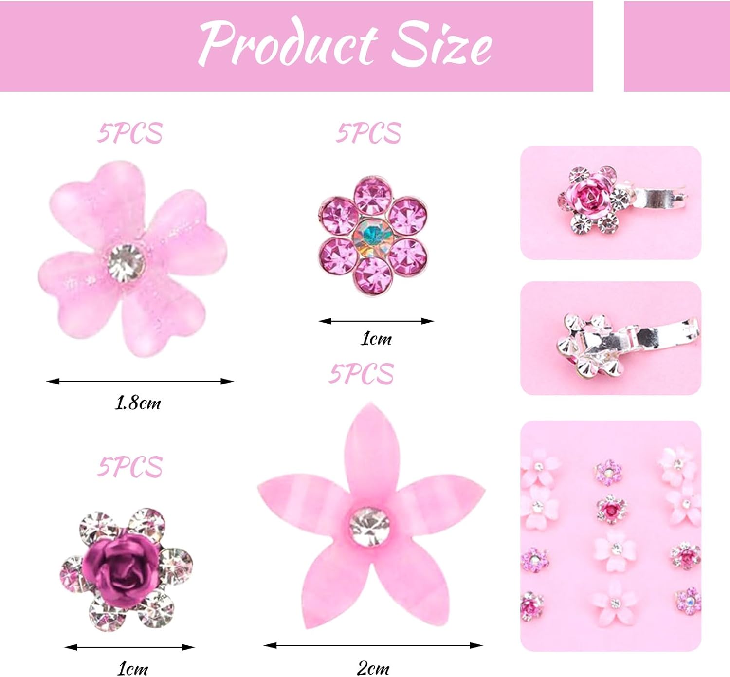 Pinces à cheveux - lot de 20, mini strass fleurs, métal, accessoires mariage