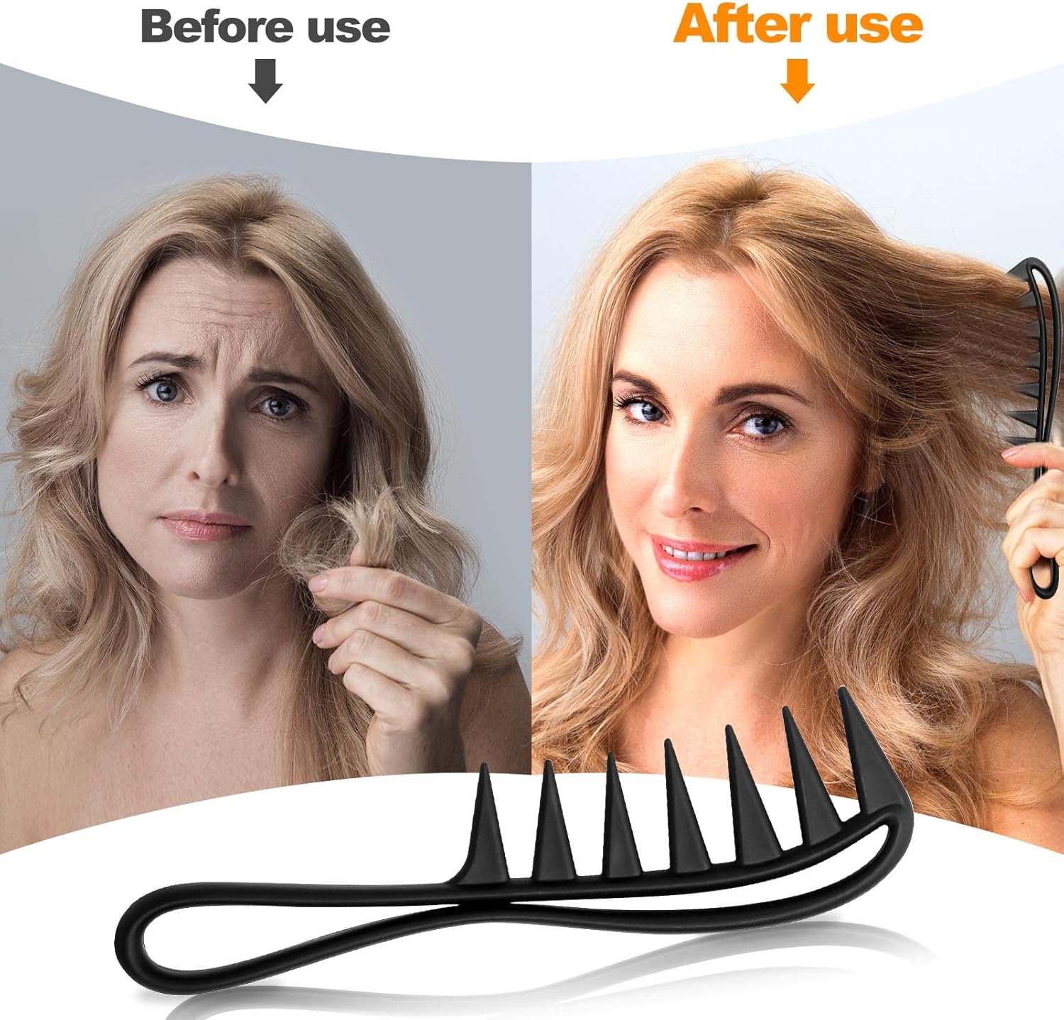 Peigne de requin - dents larges, antistatique, cheveux bouclés, 20cm