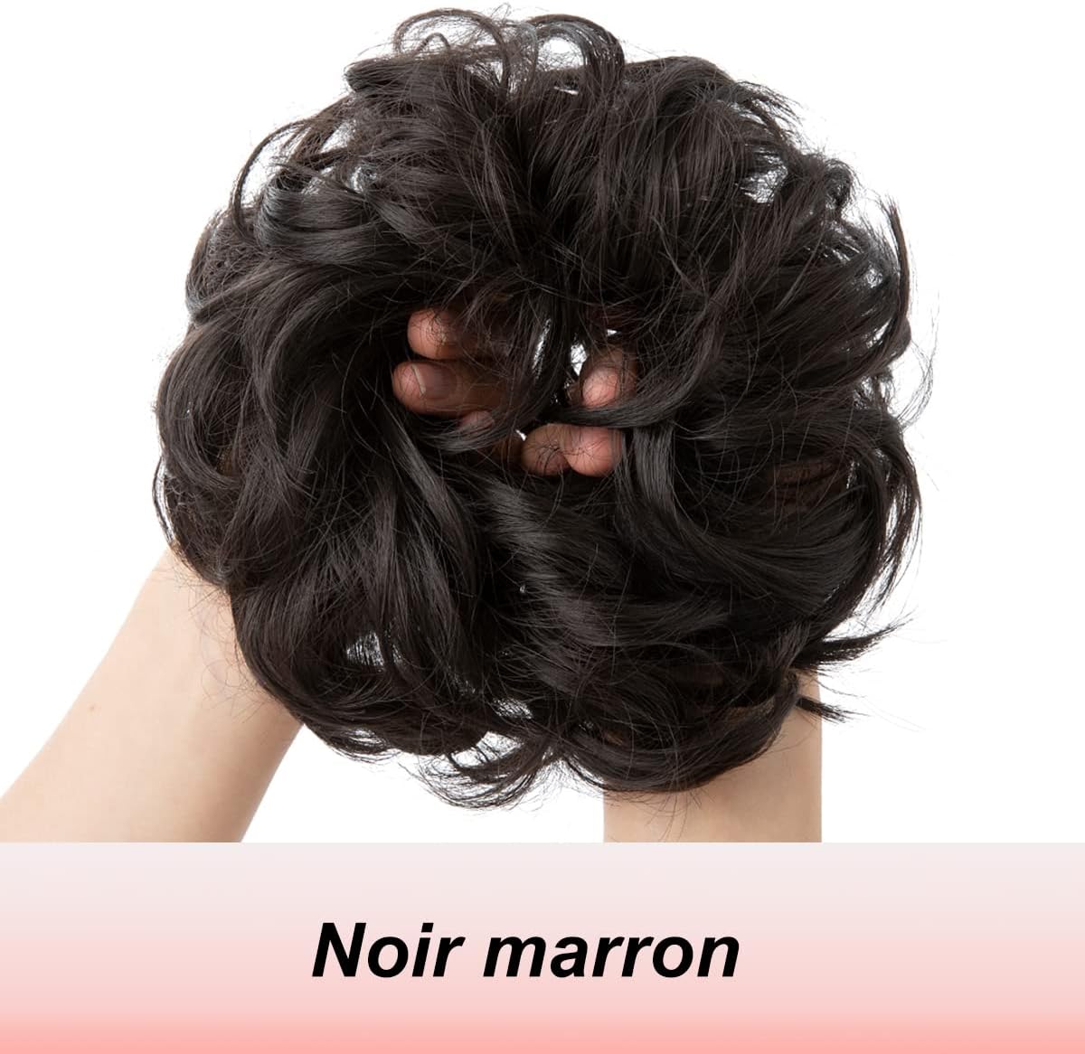 JJstar - Chignon postiche bouclé, élastique, cheveux naturels, noir marron