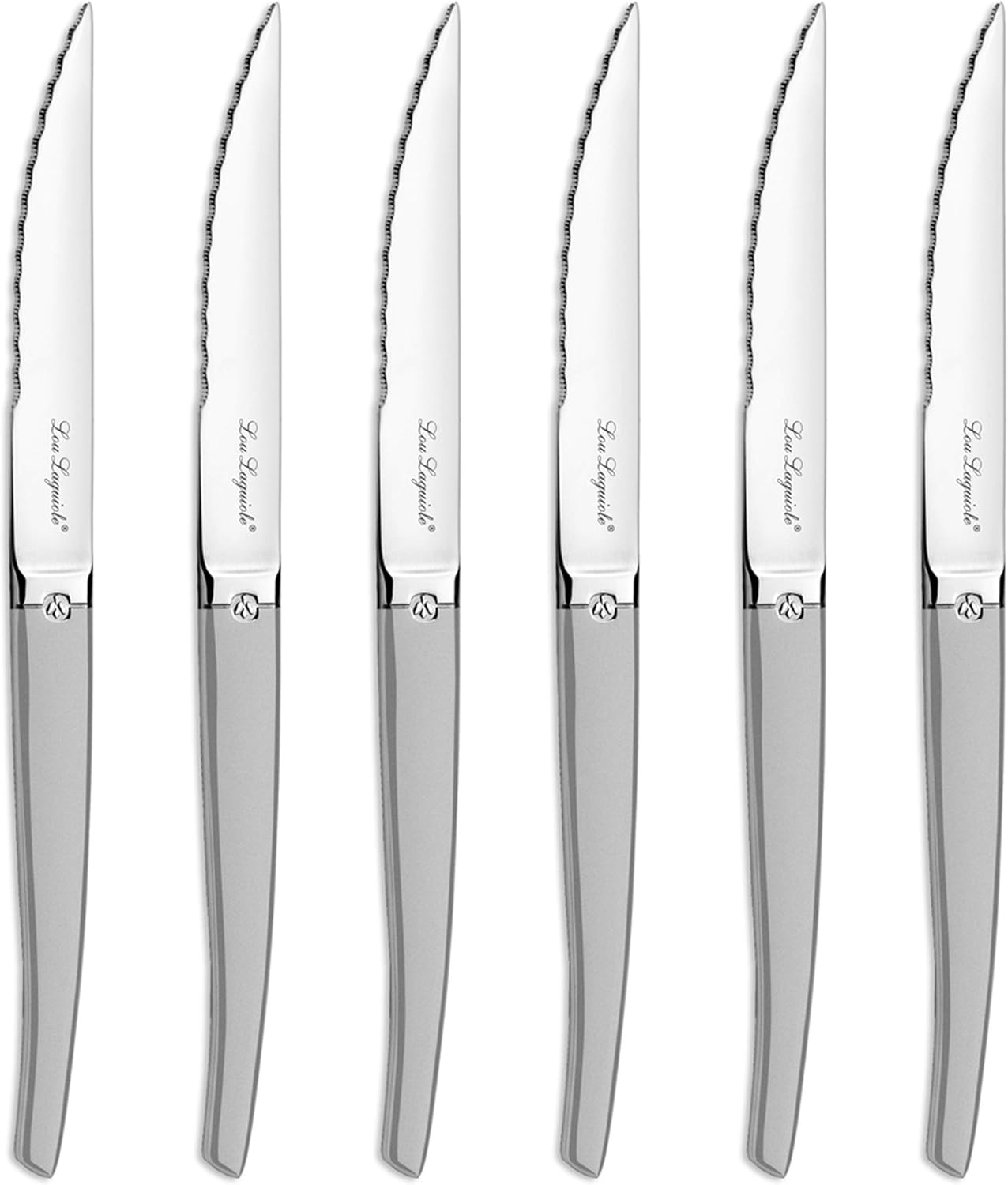 Lou Laguiole - Jet - 9x5x12 cm - Bloc acacia, 6 couteaux steak inox 13 C