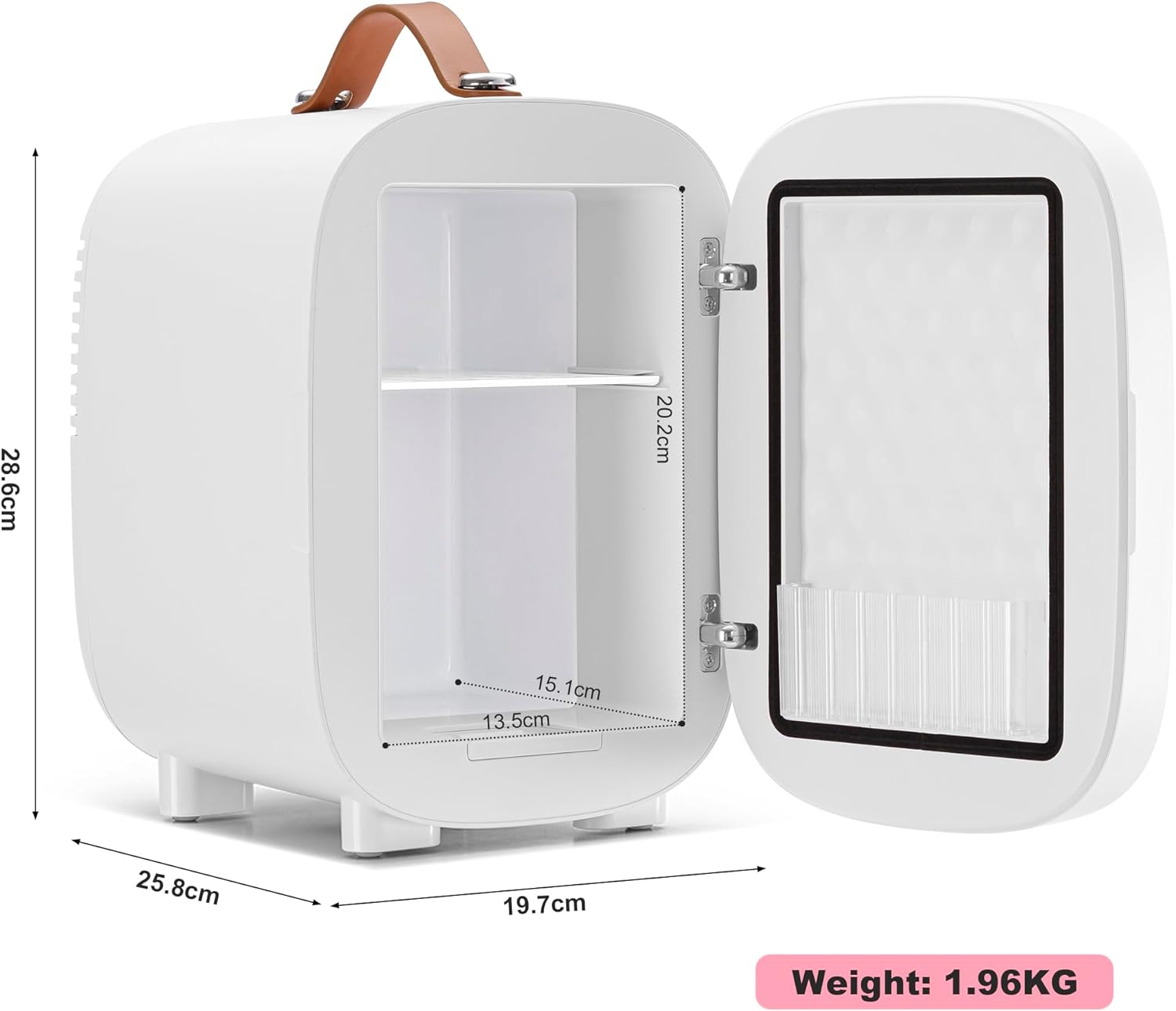 Enventor - Mini Frigo 4L - miroir LED, 6 canettes, CA/12V, blanc