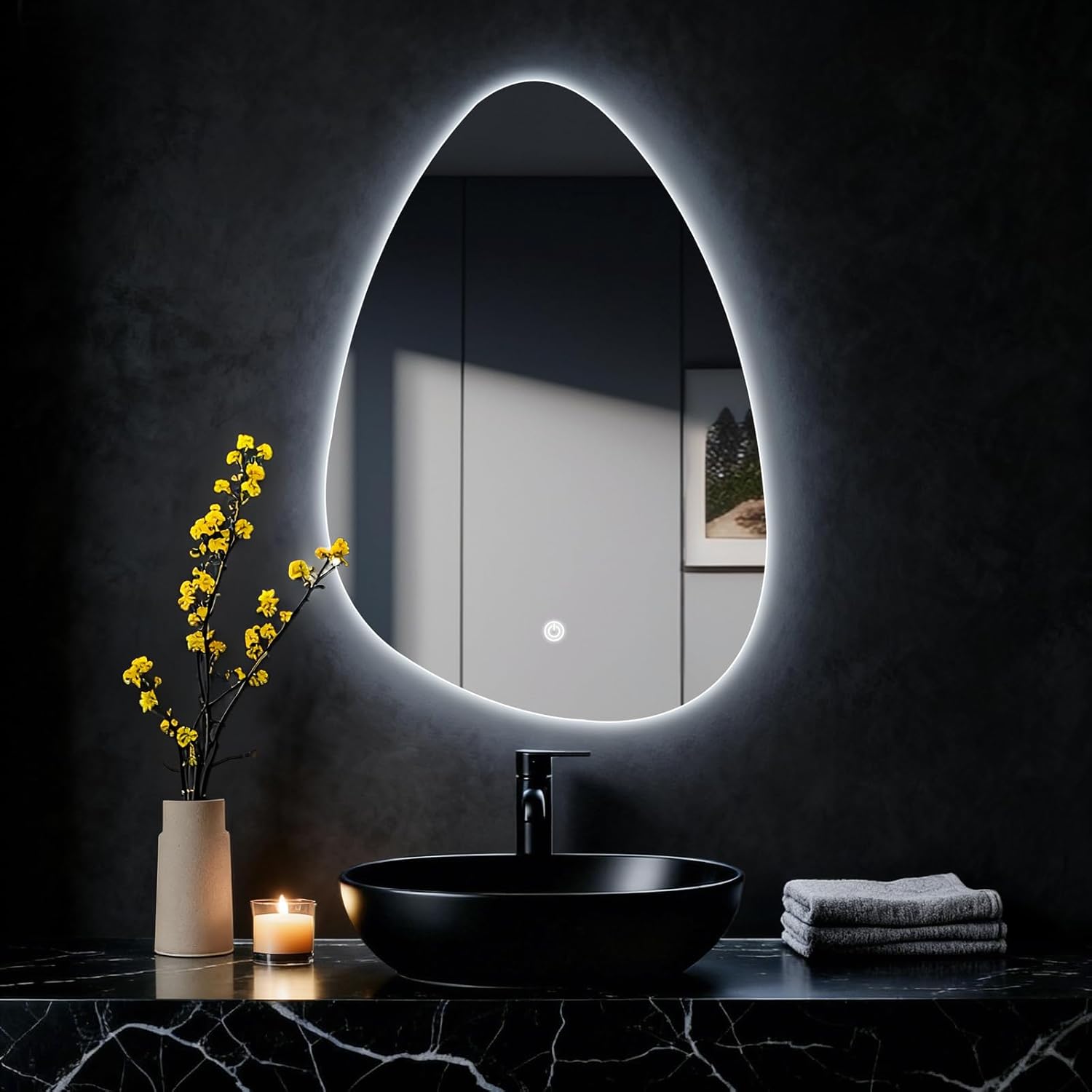 Miroir de Salle de Bain - LED, tactile, 3 couleurs, 60x40 cm