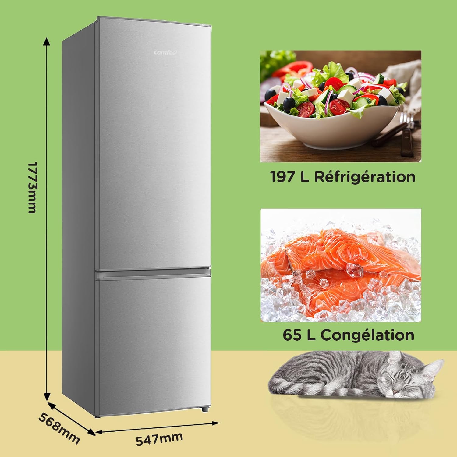 COMFEE' - combiné 262L, inox, Low Frost, silencieux, 39 dB - RCB359IX2