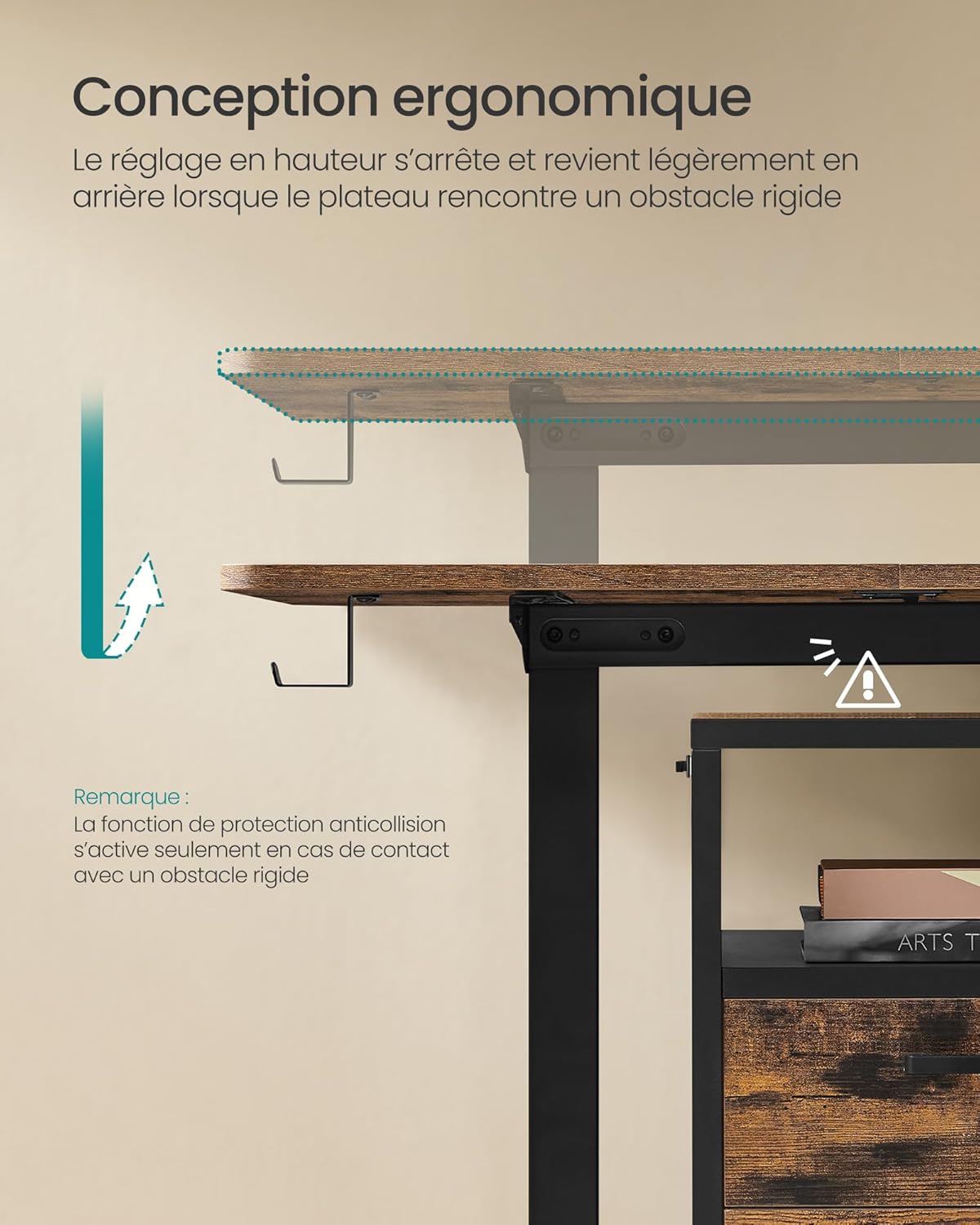 SONGMICS - bureau électrique réglable - 140x60 cm - mémoire 4 hauteurs, assis-debout, marron/noir - LSD134K01