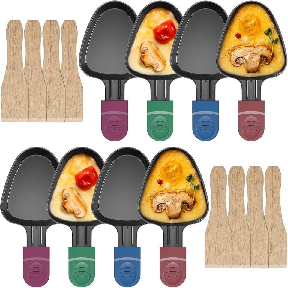 ipow - lot de 8 poêlons à raclette triangle, antiadhésifs, avec spatules