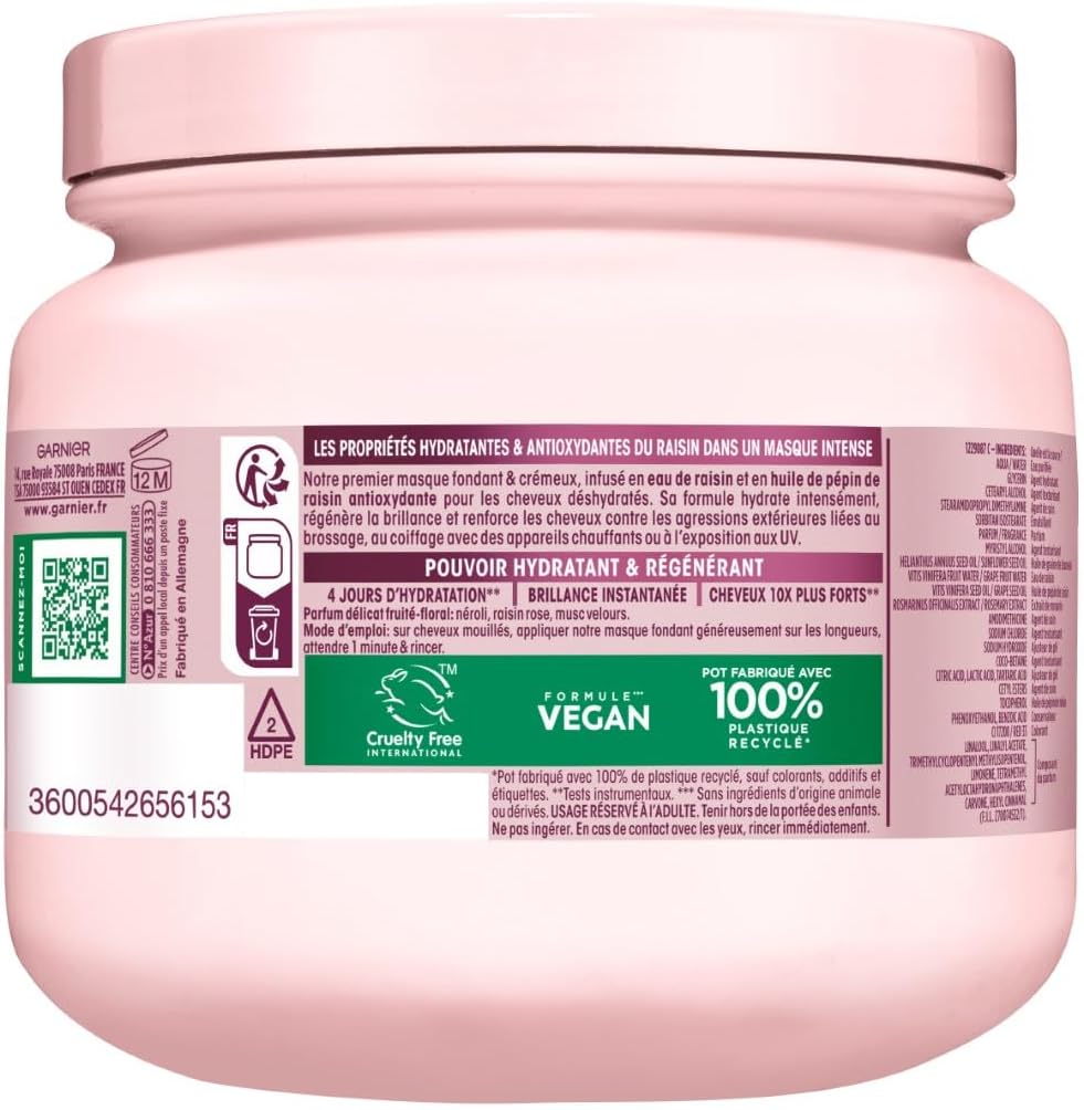 Garnier - Ultra Doux Vignes Merveilleuses - 340 ml - masque hydratant cheveux, huile de pépin de raisin