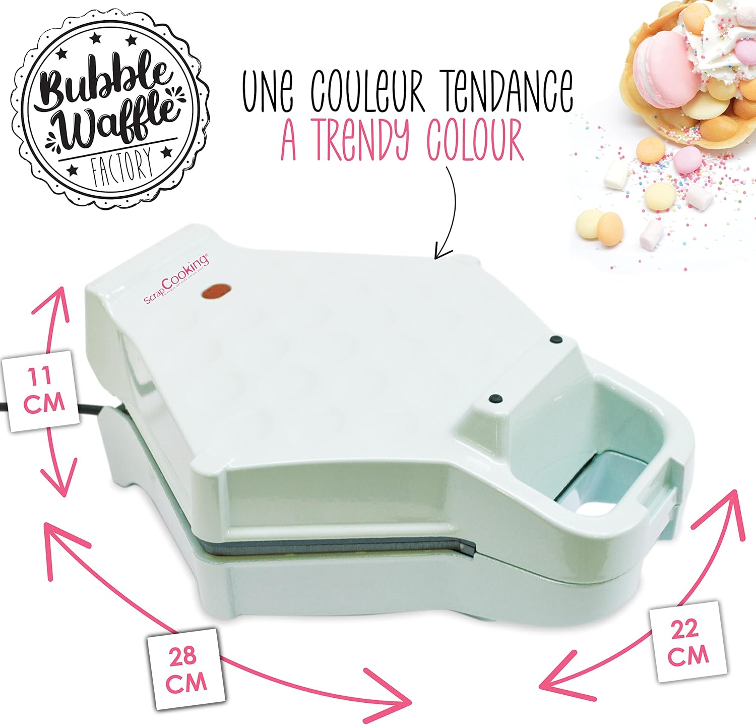 ScrapCooking - Bubble Waffle Factory - gaufrier, compact, anti-adhésif, rotation 180°, vert