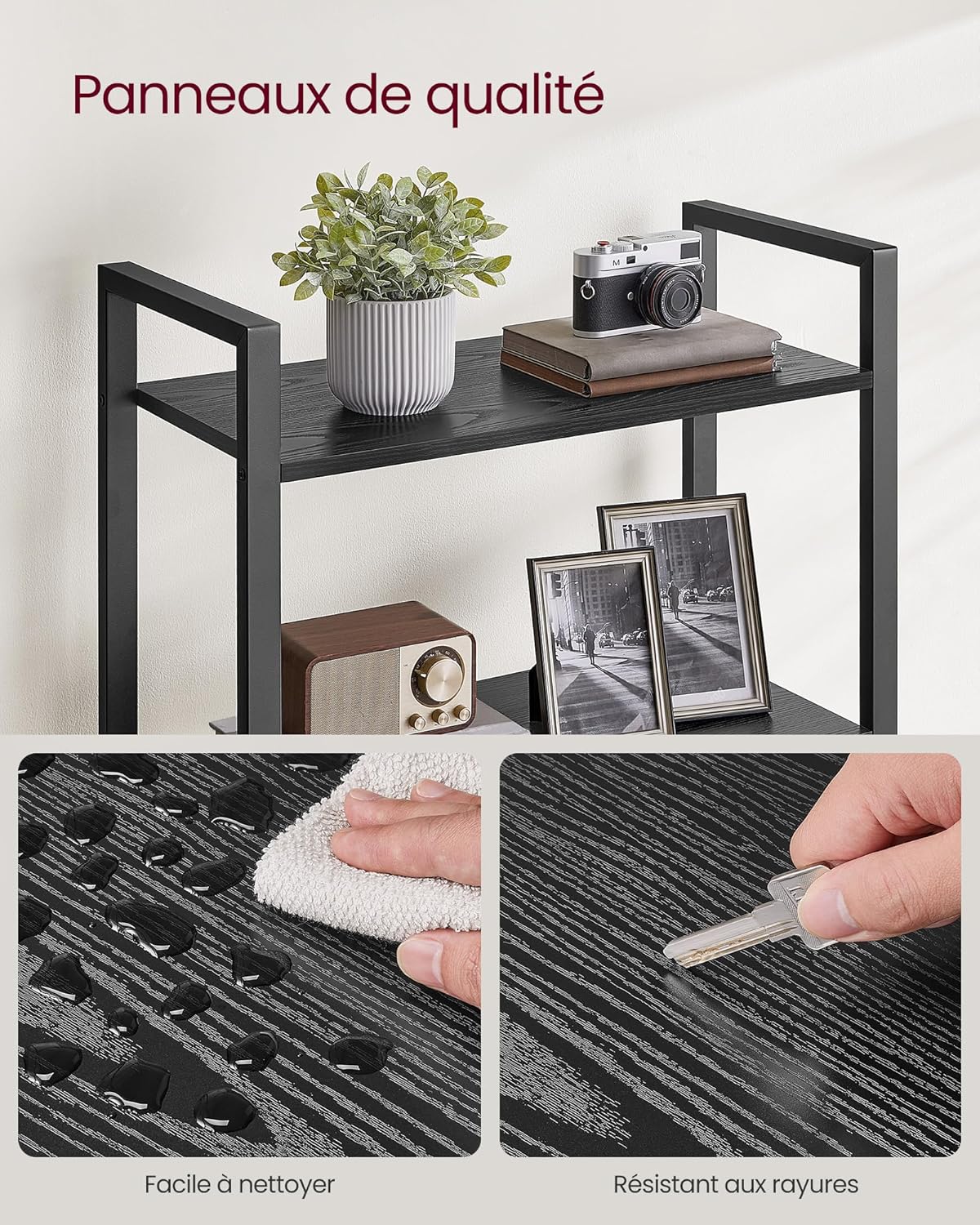 VASAGLE - étagère industrielle 5 niveaux - 30x66x153 cm - bois noir et rangement - LLS061B56