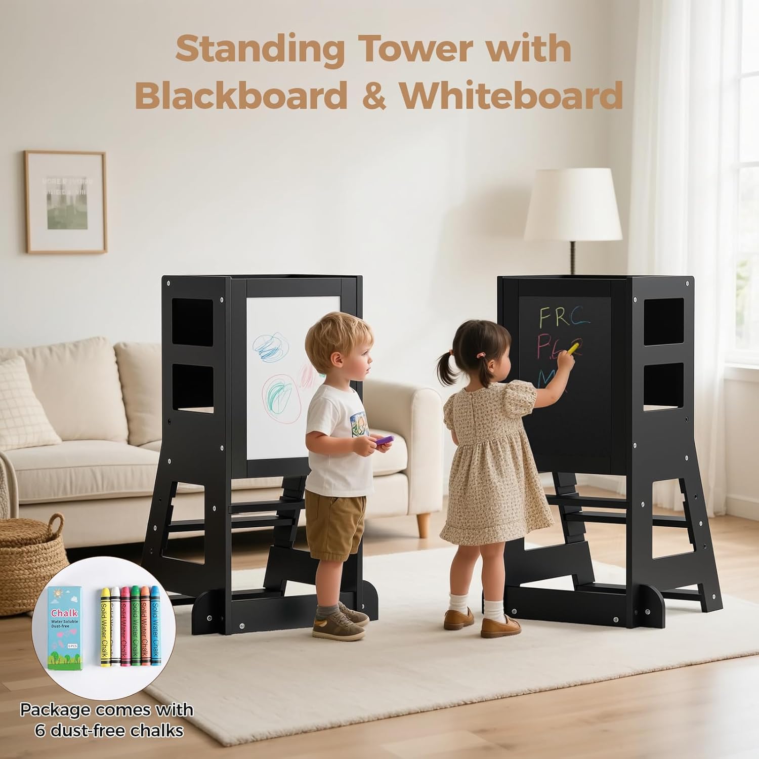 KIDINIX - tour d'apprentissage réglable avec tableau noir - dès 1 an - sécurité anti-basculement, chaise Montessori