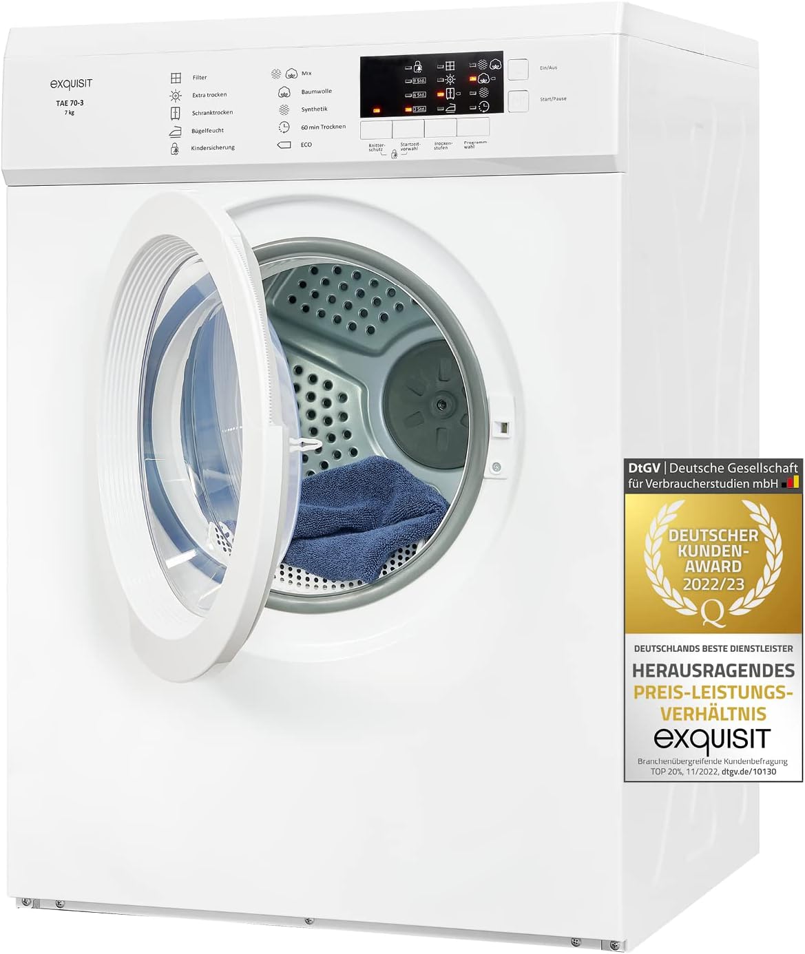 Exquisit - Sèche-linge série TAE - 7 kg, 8 programmes, départ différé, TAE70-3