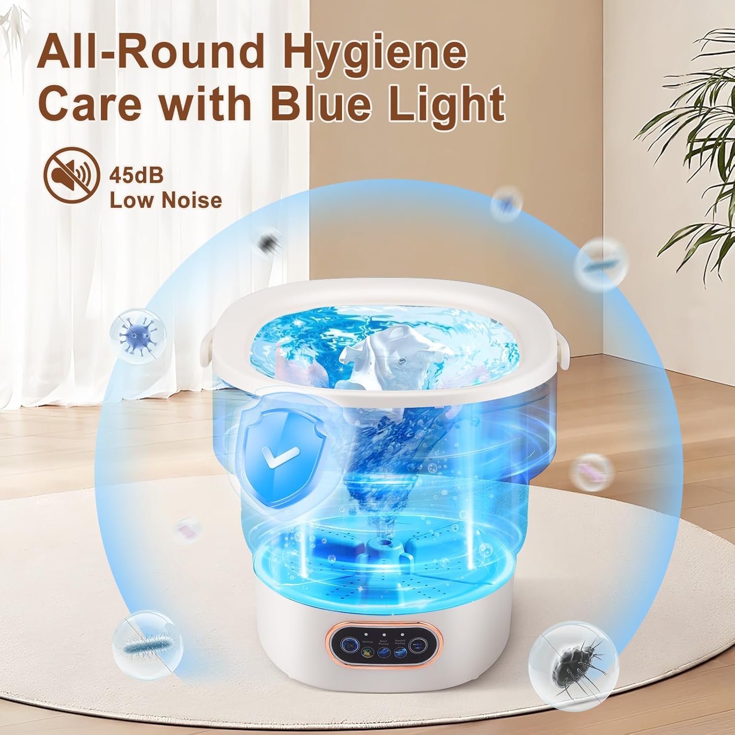 Mini-lave-linge portable 15L, pliable, essorage 2-en-1, compact