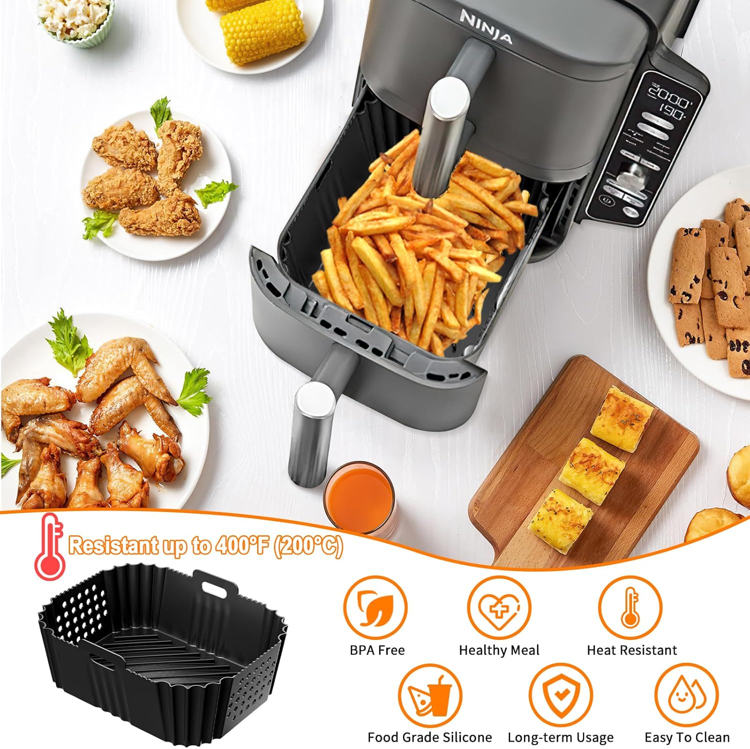 Moule silicone airfryer – compatible Ninja Foodi Max – lot de 2 – pour friteuses 9,5L/7,5L – accessoires cuisson – SL400
