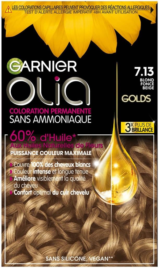 Garnier - Olia permanente - sans ammoniaque, huiles naturelles, blond foncé, 7.13