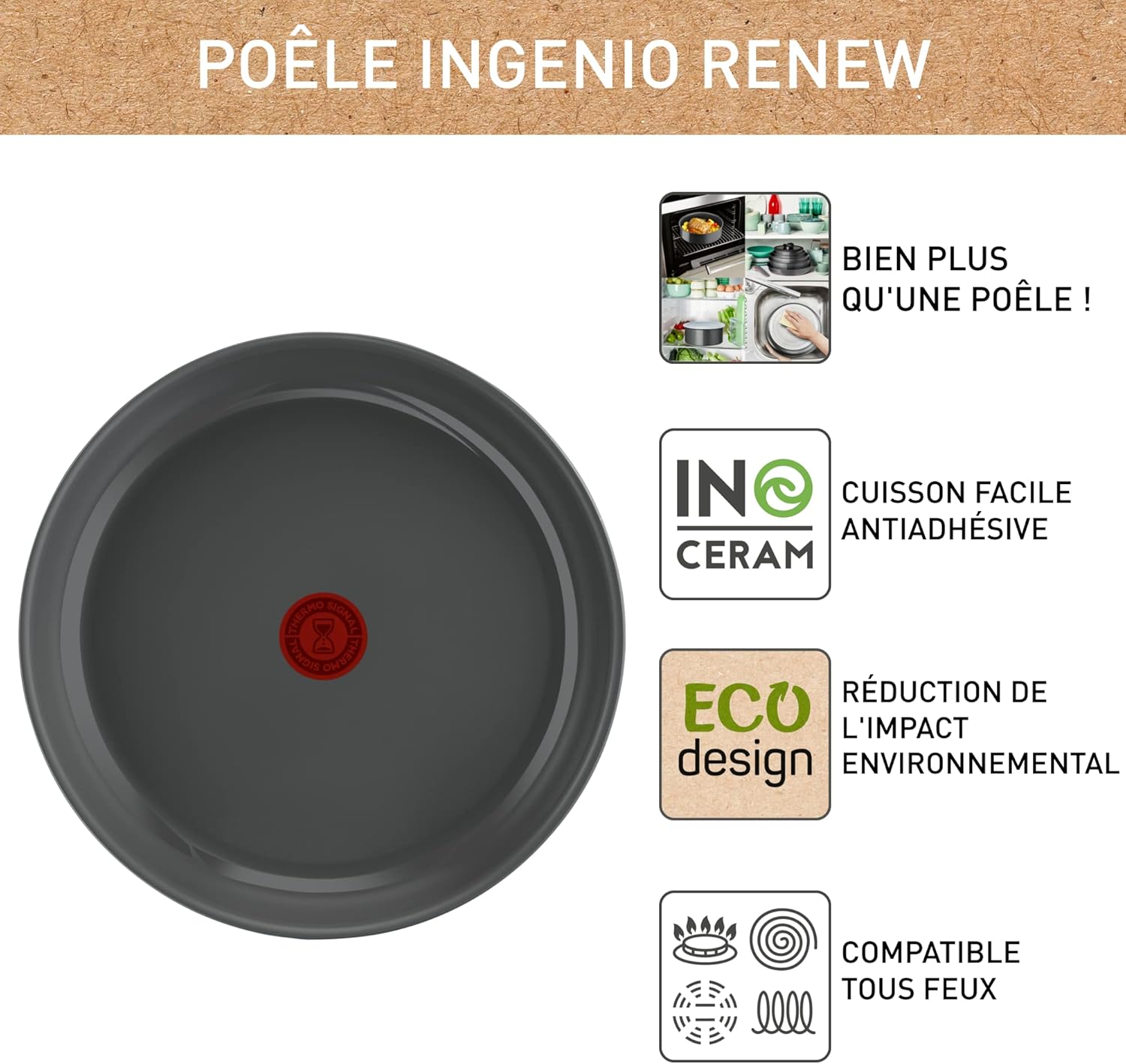 Tefal - Ingenio Renew - poêle 24cm, céramique, induction, L2600402