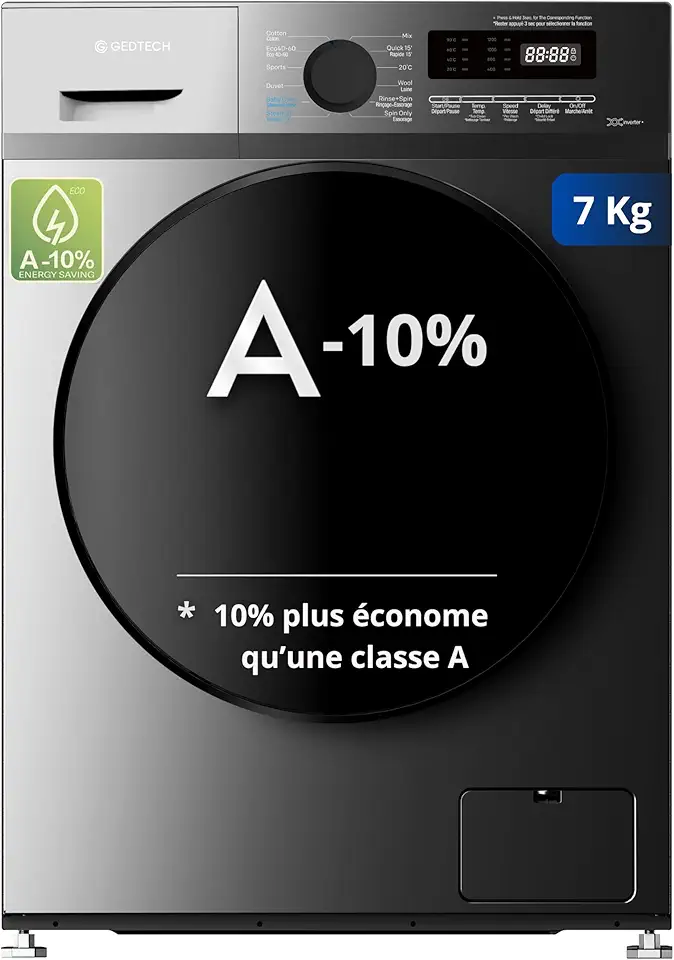 GEDTECH - Lave-linge frontal 7kg, 1200 tr/mn, 16 programmes, éco, GLL71200BL