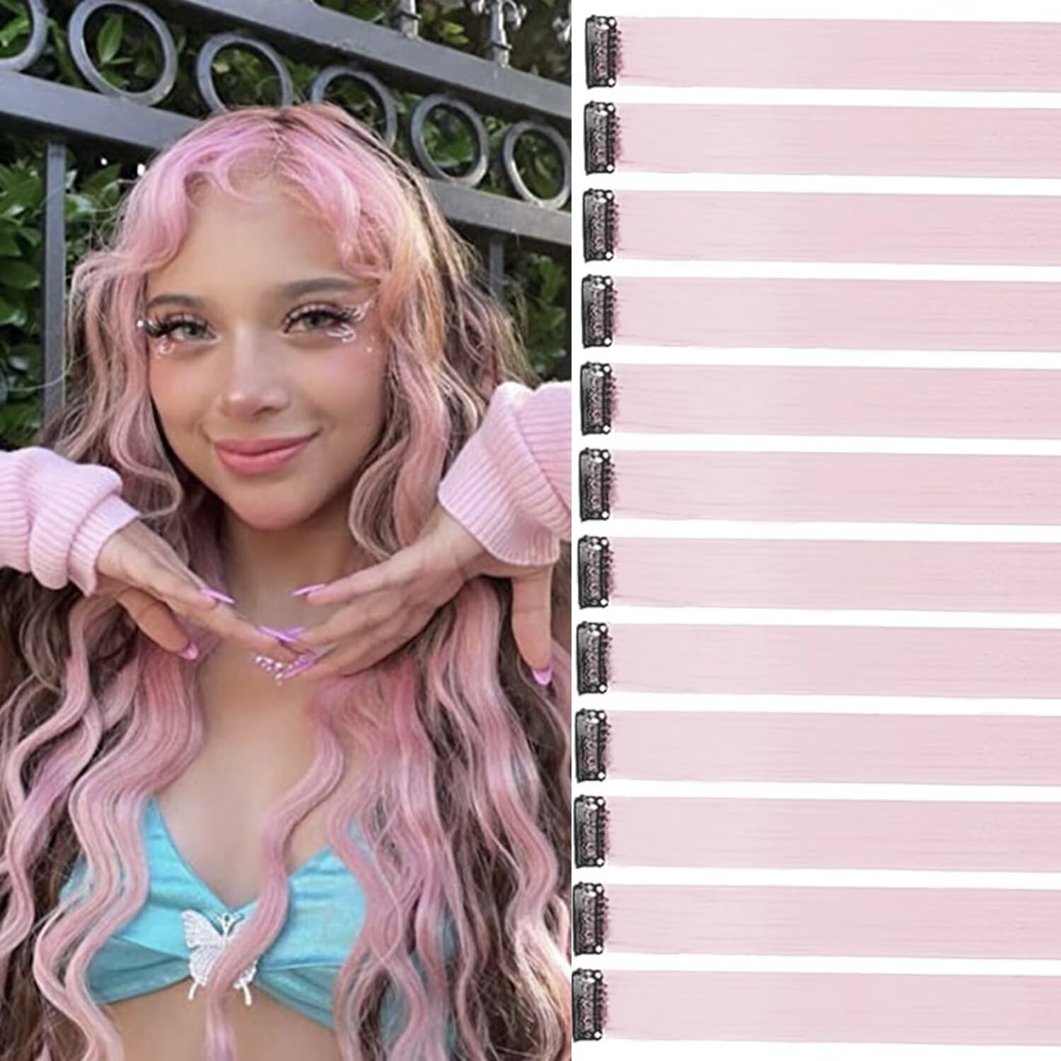 Jooceebaby - extensions à clip 12 pièces 55cm - synthétiques roses