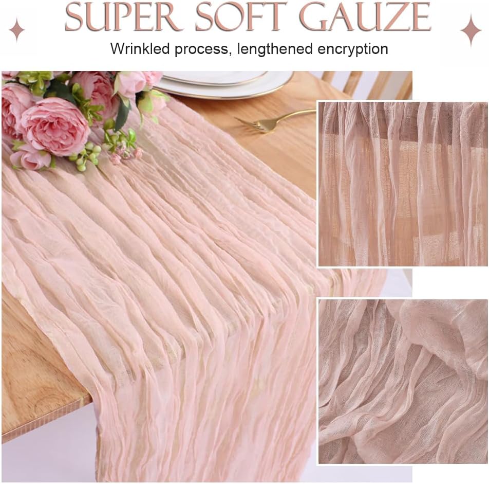 Chemin de table - Gaze de coton froissée - 90x300 cm - Style boho rustique