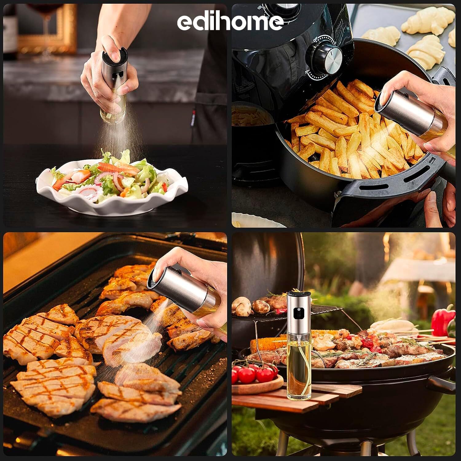 edihome - spray cuisine 100ml - verre & acier, anti-goutte, pour friteuse