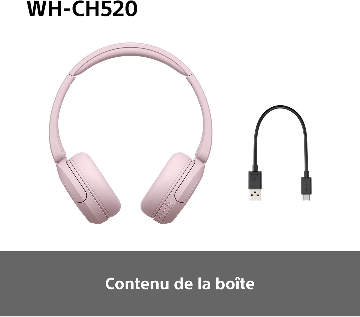 Sony - WH-CH520 - casque Bluetooth, micro, autonomie 50h, rose WH-CH520