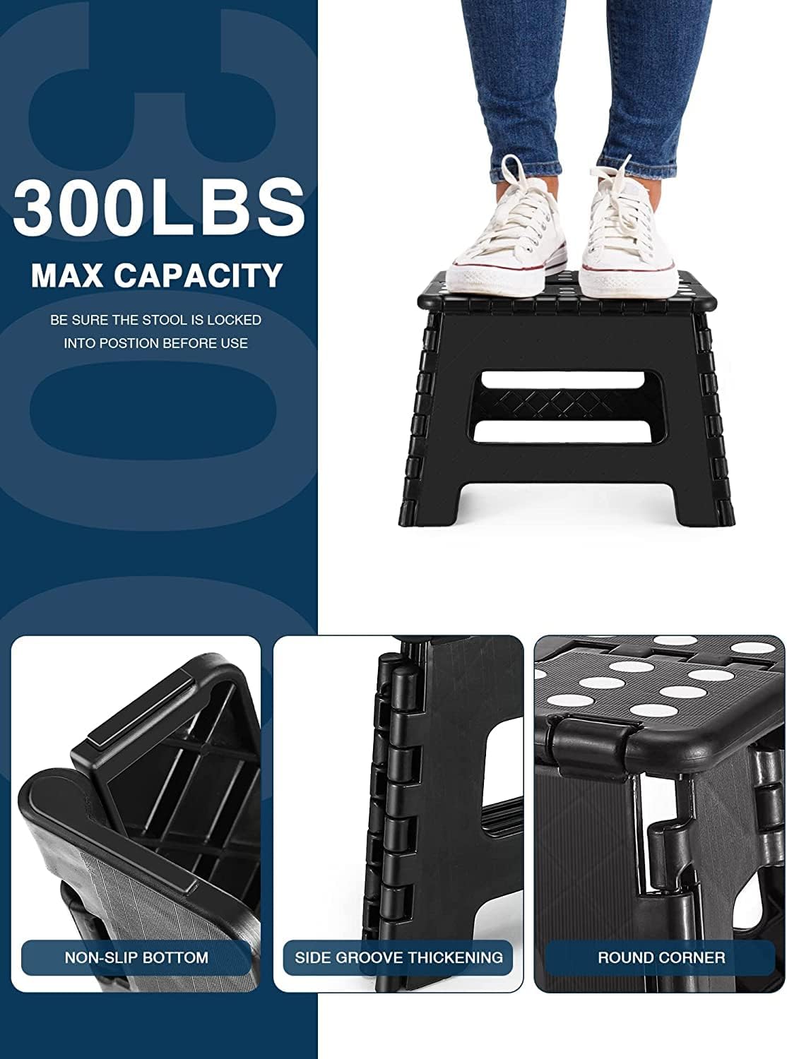 HOUSE DAY - tabouret pliant noir 22cm - 150kg - léger, compact