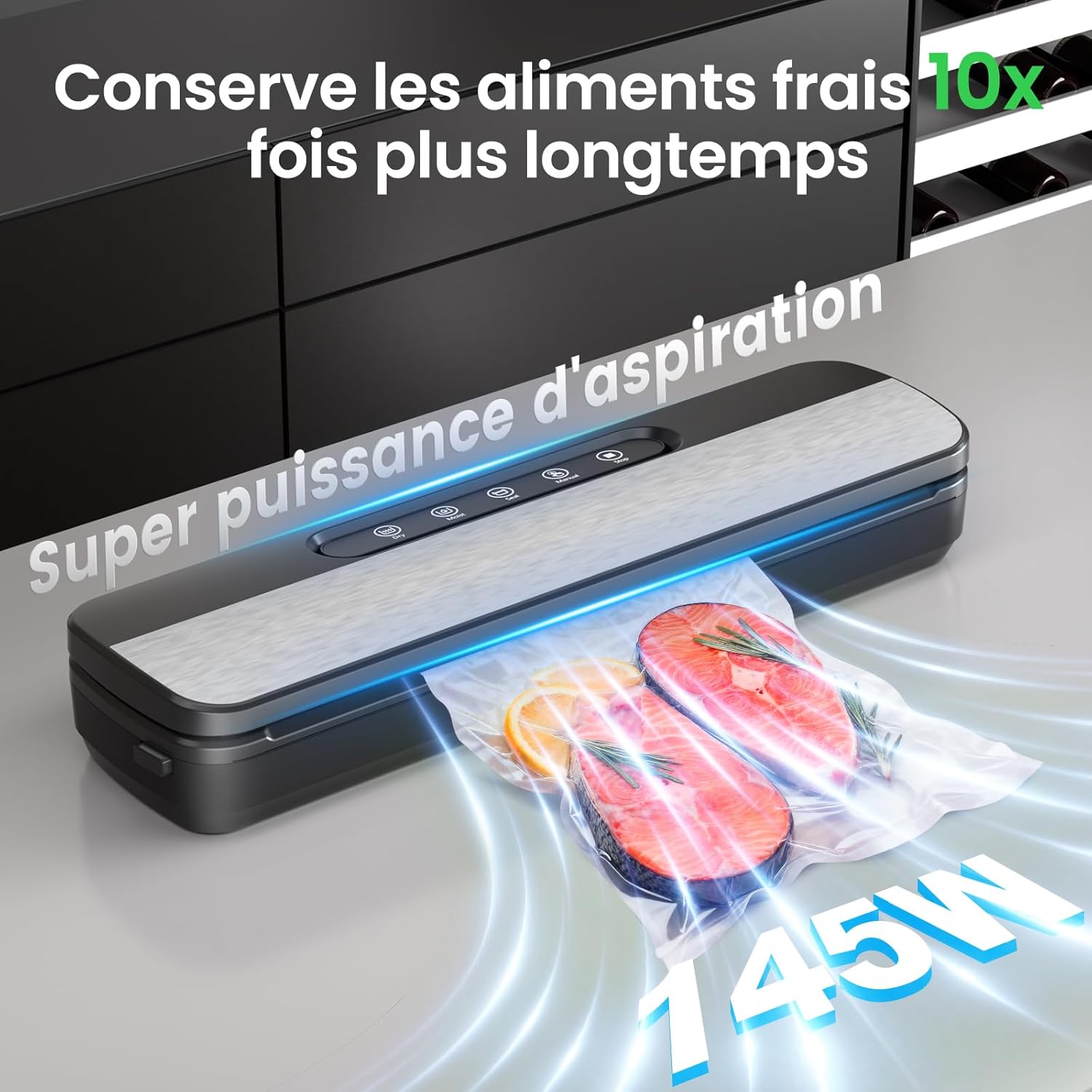 Machine sous vide alimentaire - 7-en-1, 130W, 90kPa, coupe et tuyau