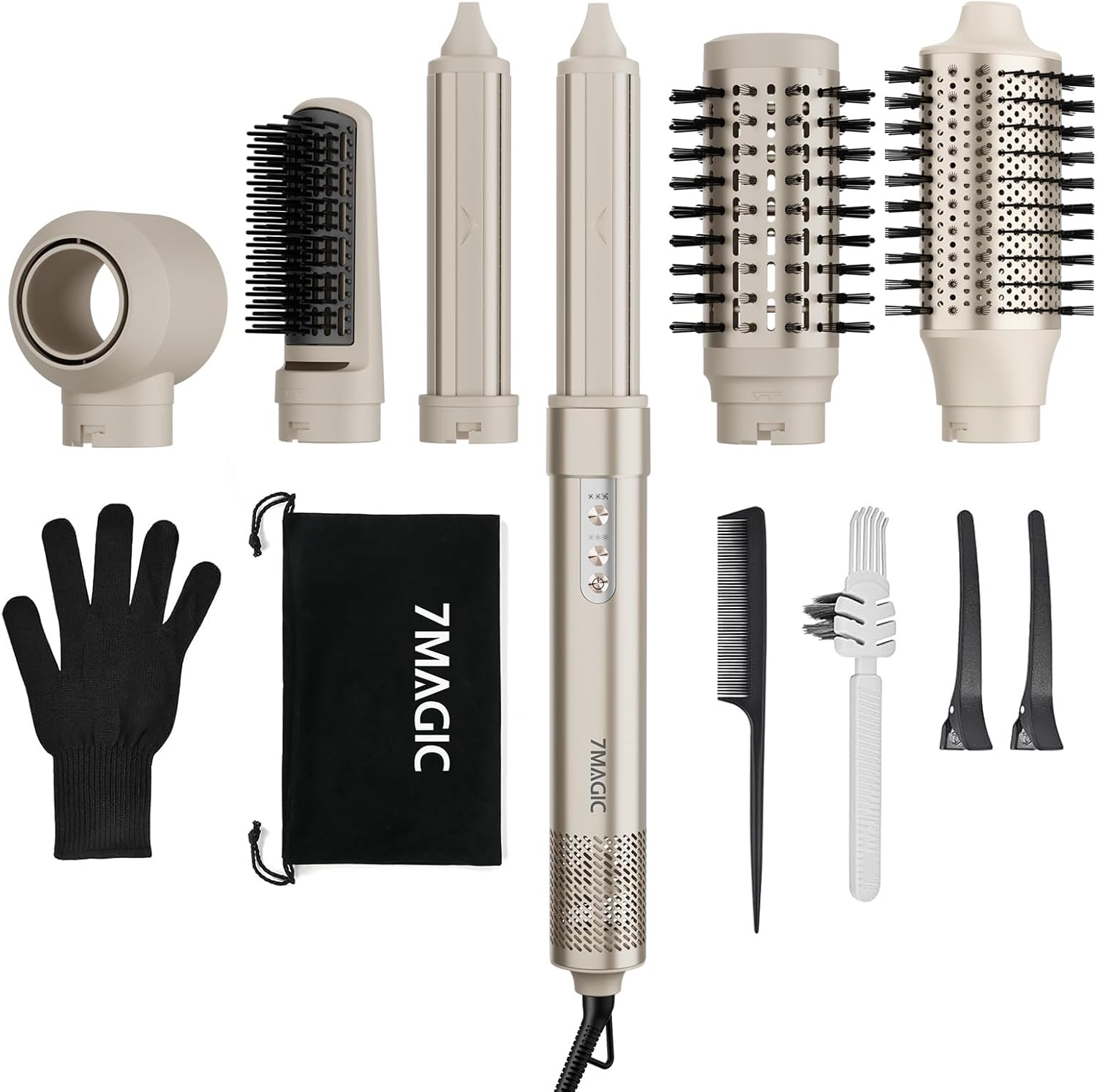 7MAGIC - Air Styler 6en1 - sèche-cheveux ionique, boucleur, brosses, sac voyage