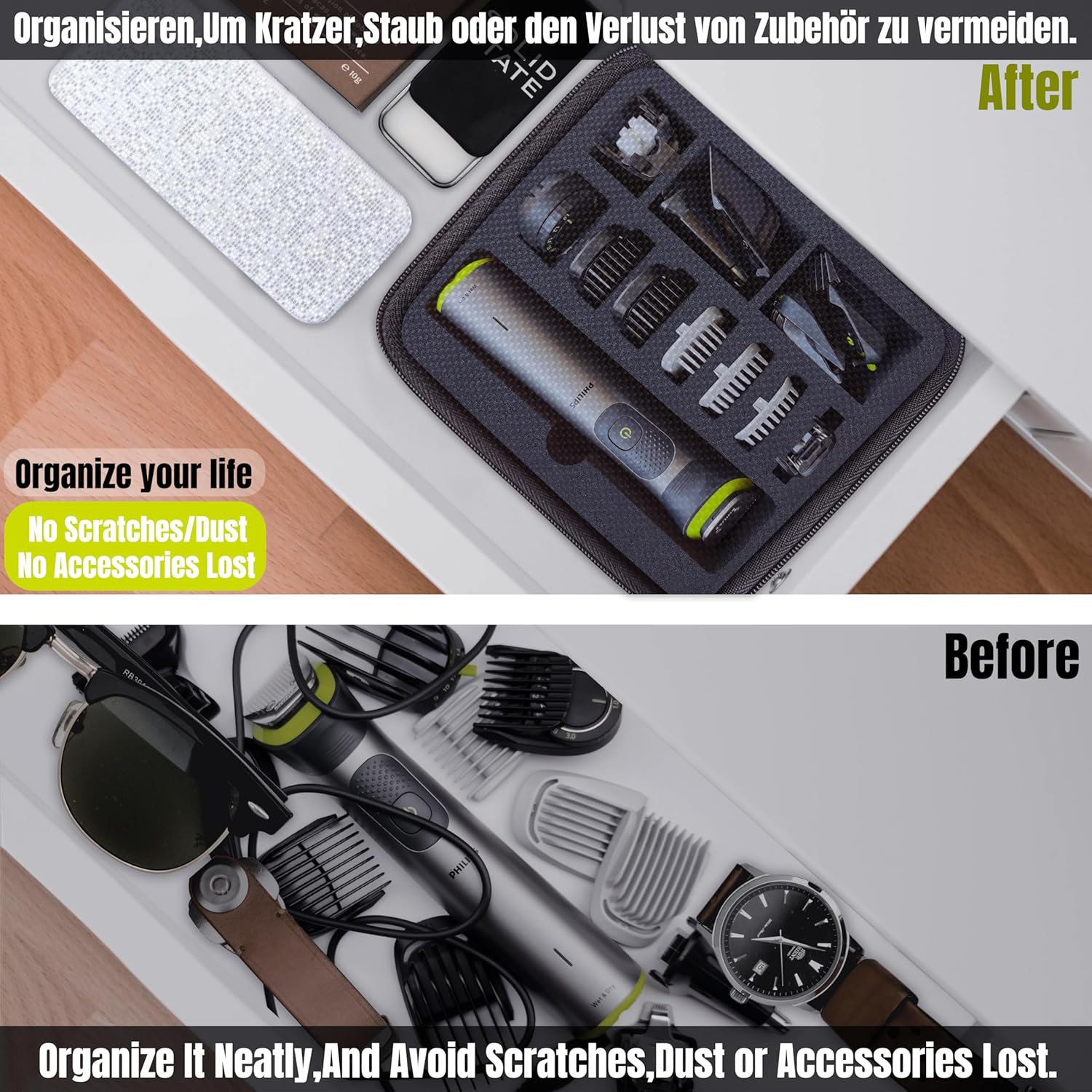 Étui de rangement rigide pour tondeuse Philips Series 7000, étanche, compact, MG7930/15 MG7950/15