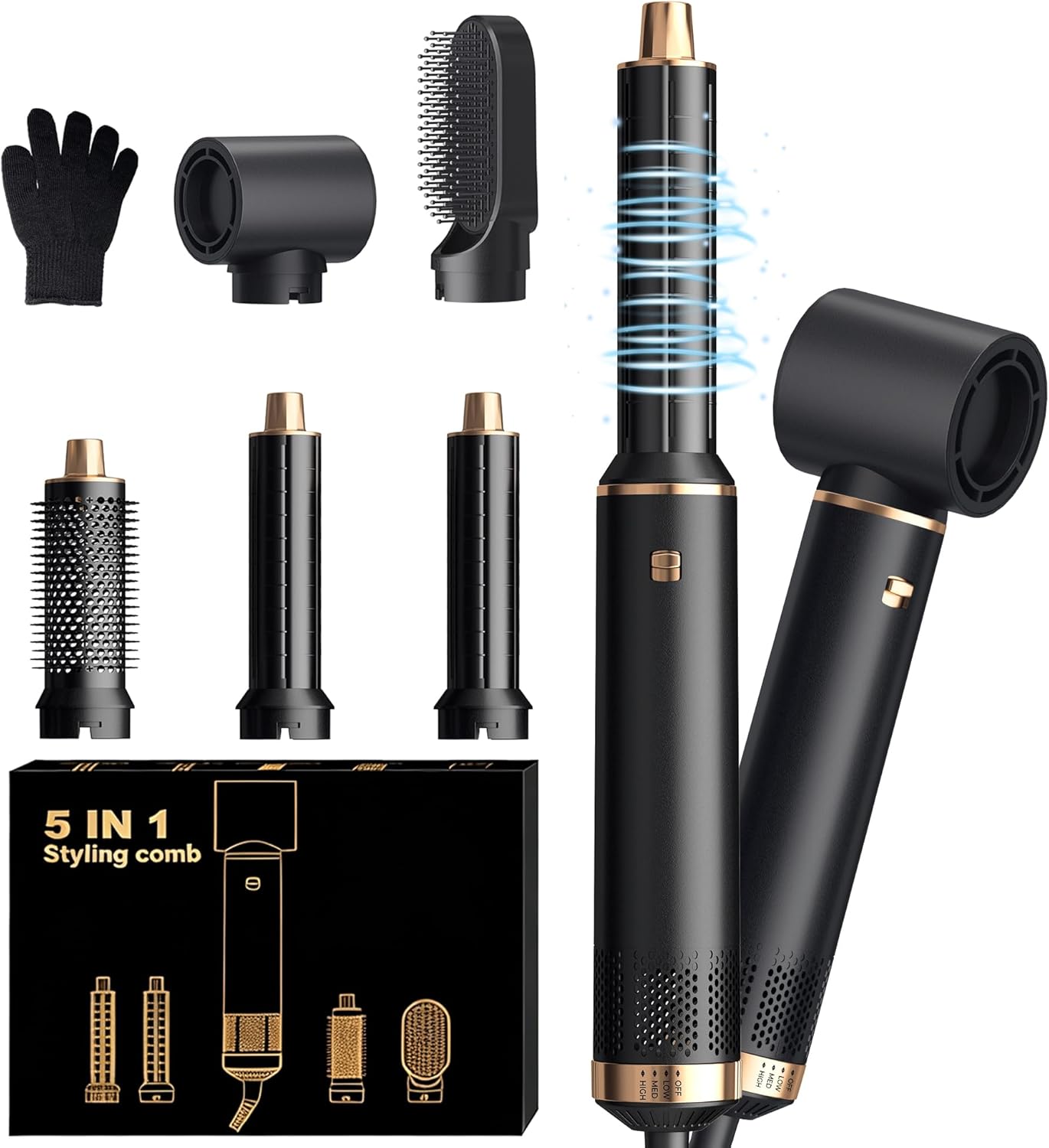 Air Styler 5 en 1 - 1000W - sèche-cheveux ionique, brosse soufflante, boucleur